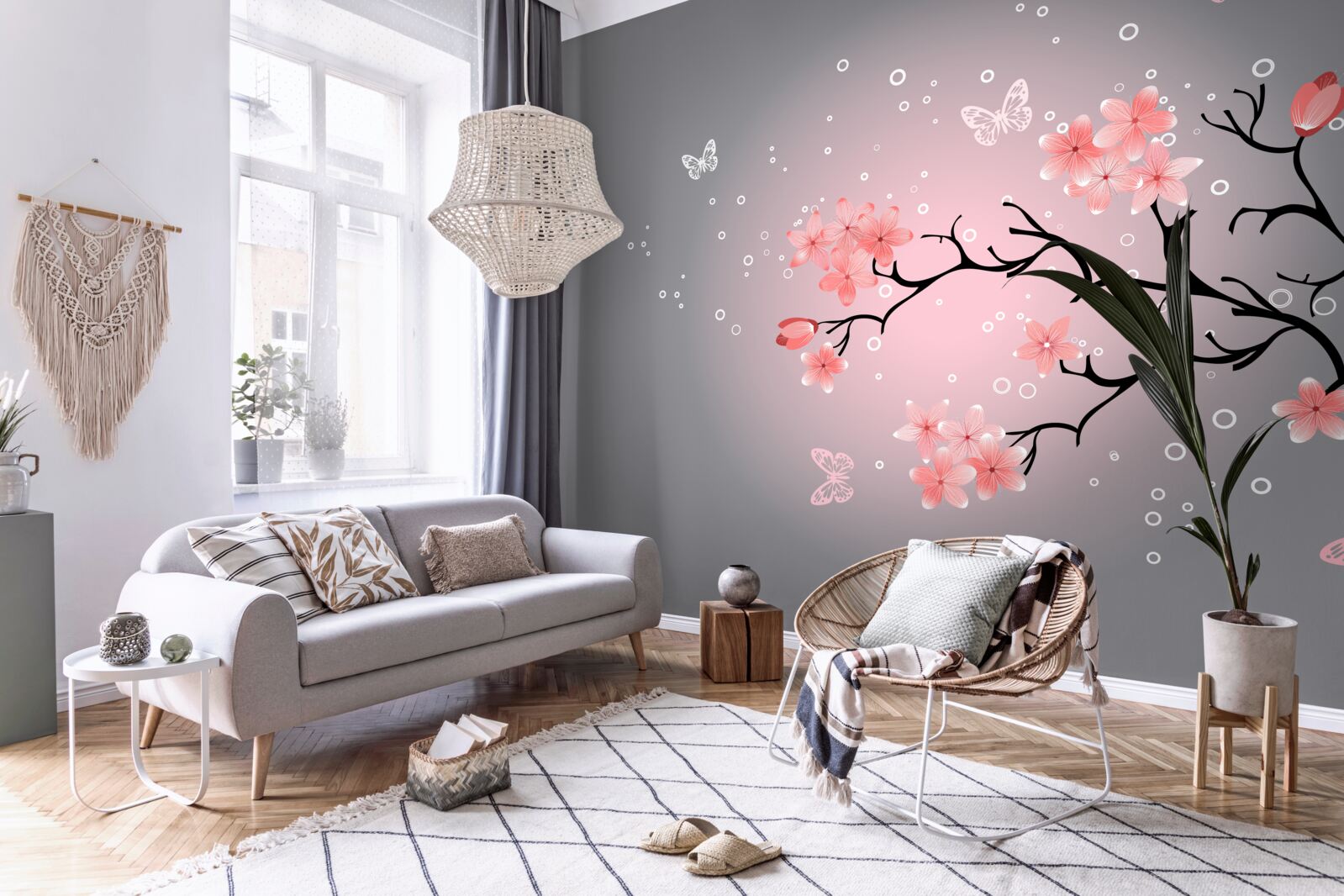 Fototapeta motýle a vetva sakury