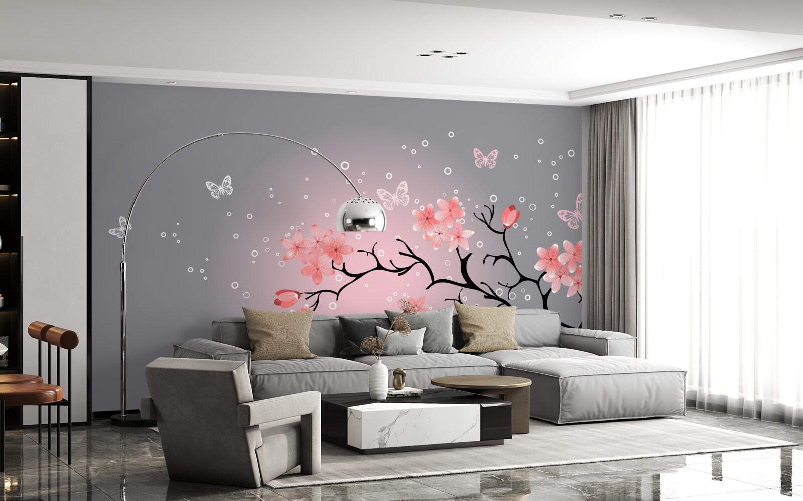 Fototapeta motýle a vetva sakury