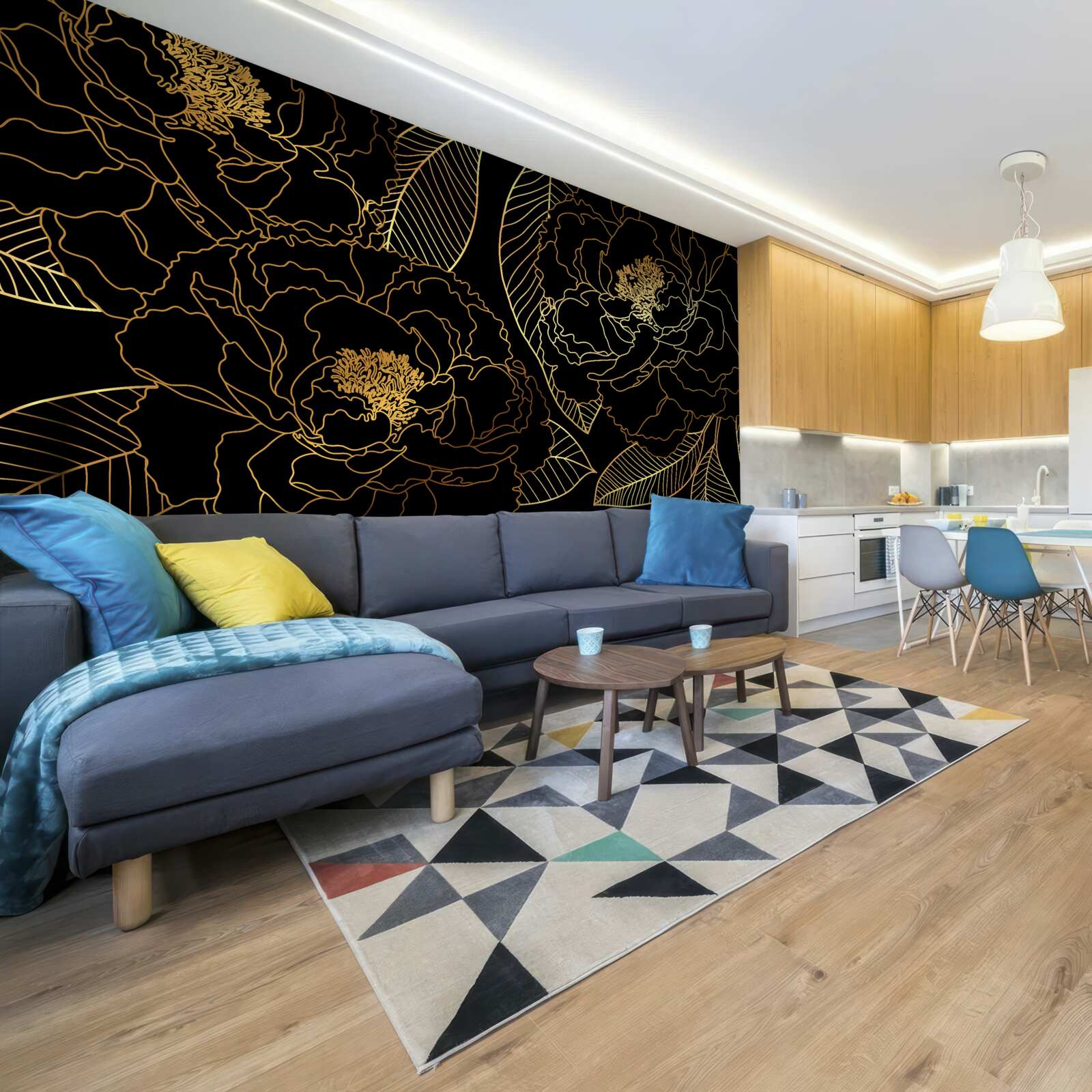 Fototapeta textúra listov a kvetov, tieňovaná zlatom