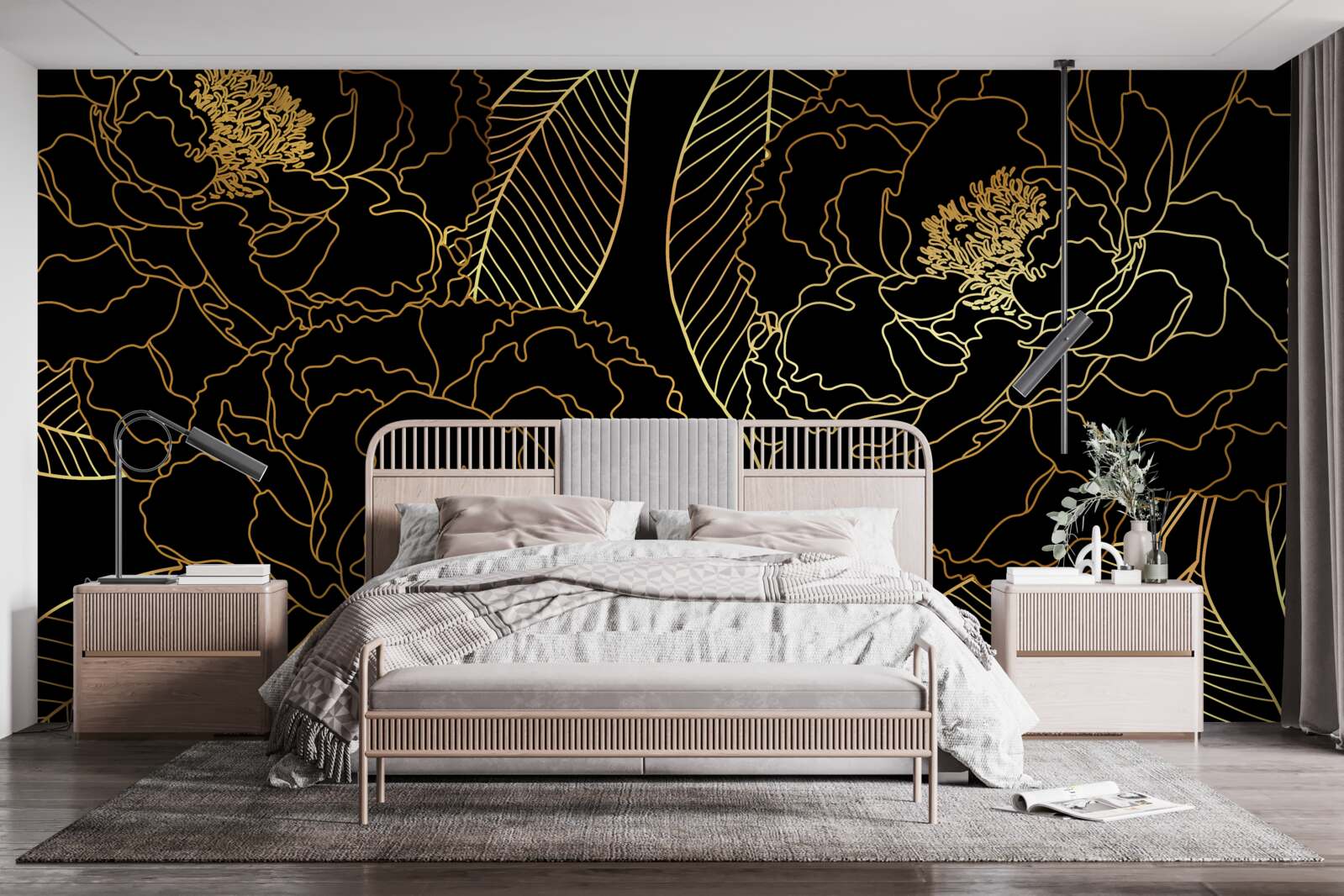 Fototapeta textúra listov a kvetov, tieňovaná zlatom