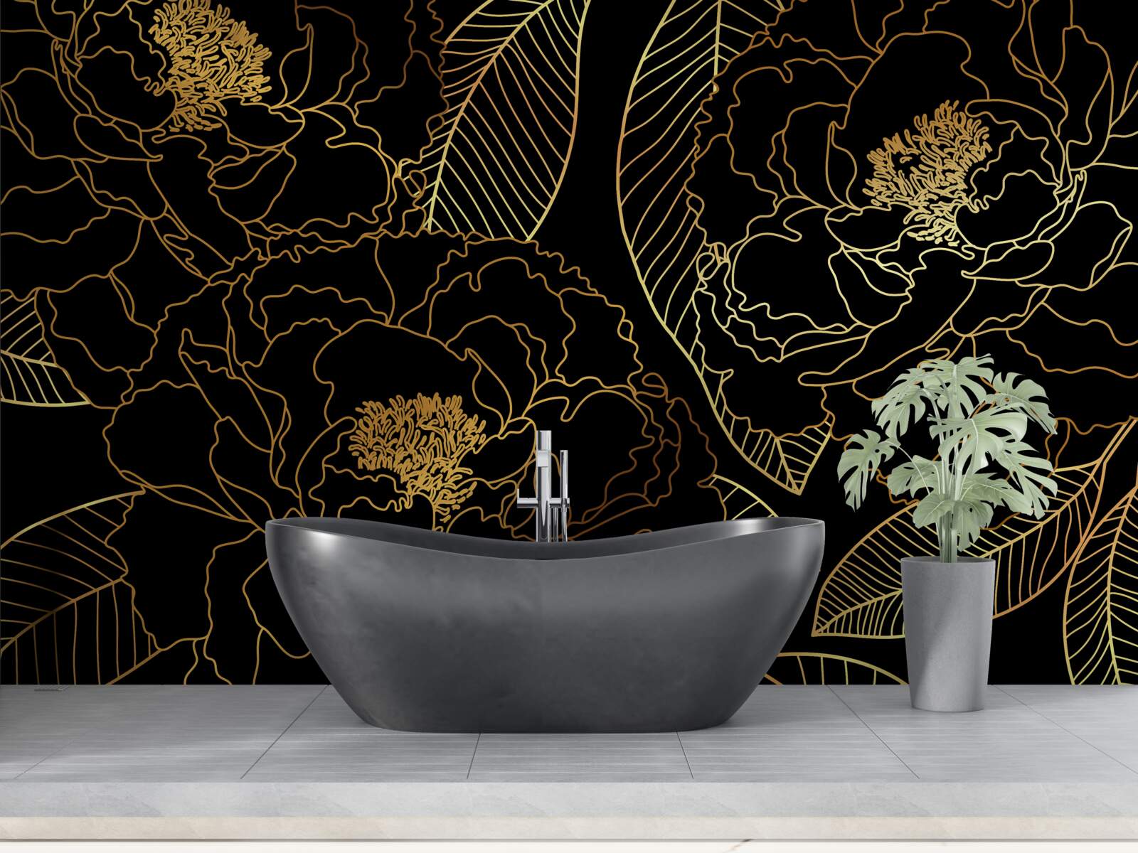 Fototapeta textúra listov a kvetov, tieňovaná zlatom