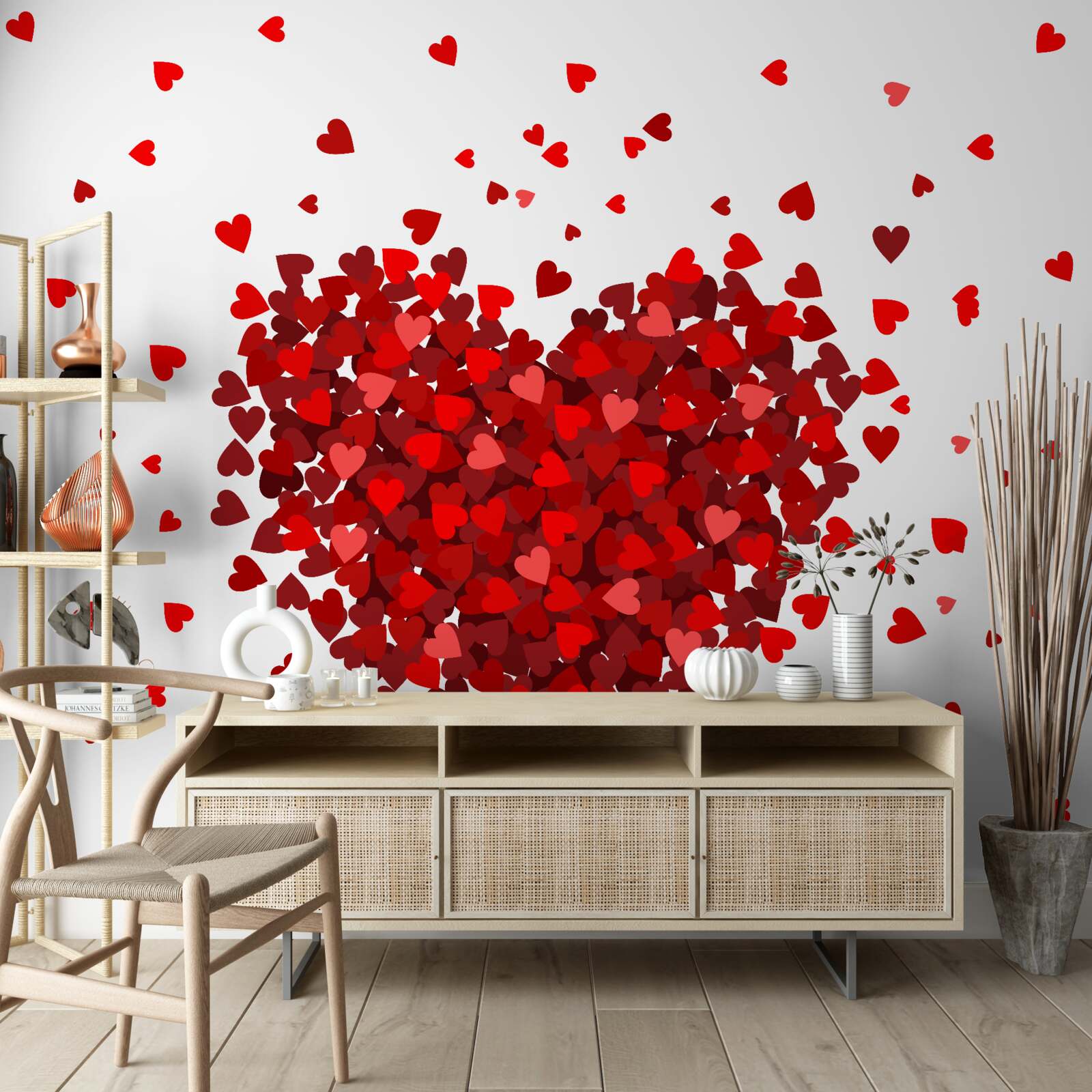 Fototapeta srdce vyrobené z červených srdiečok