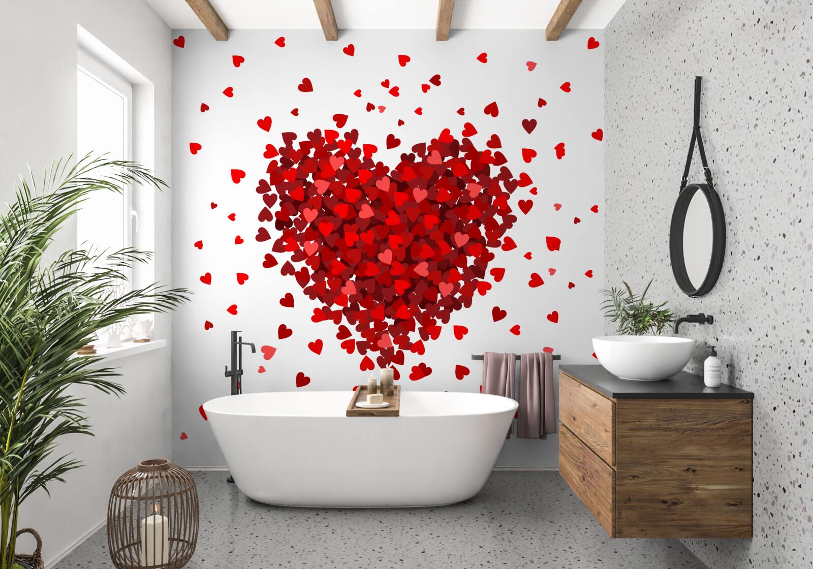 Fototapeta srdce vyrobené z červených srdiečok