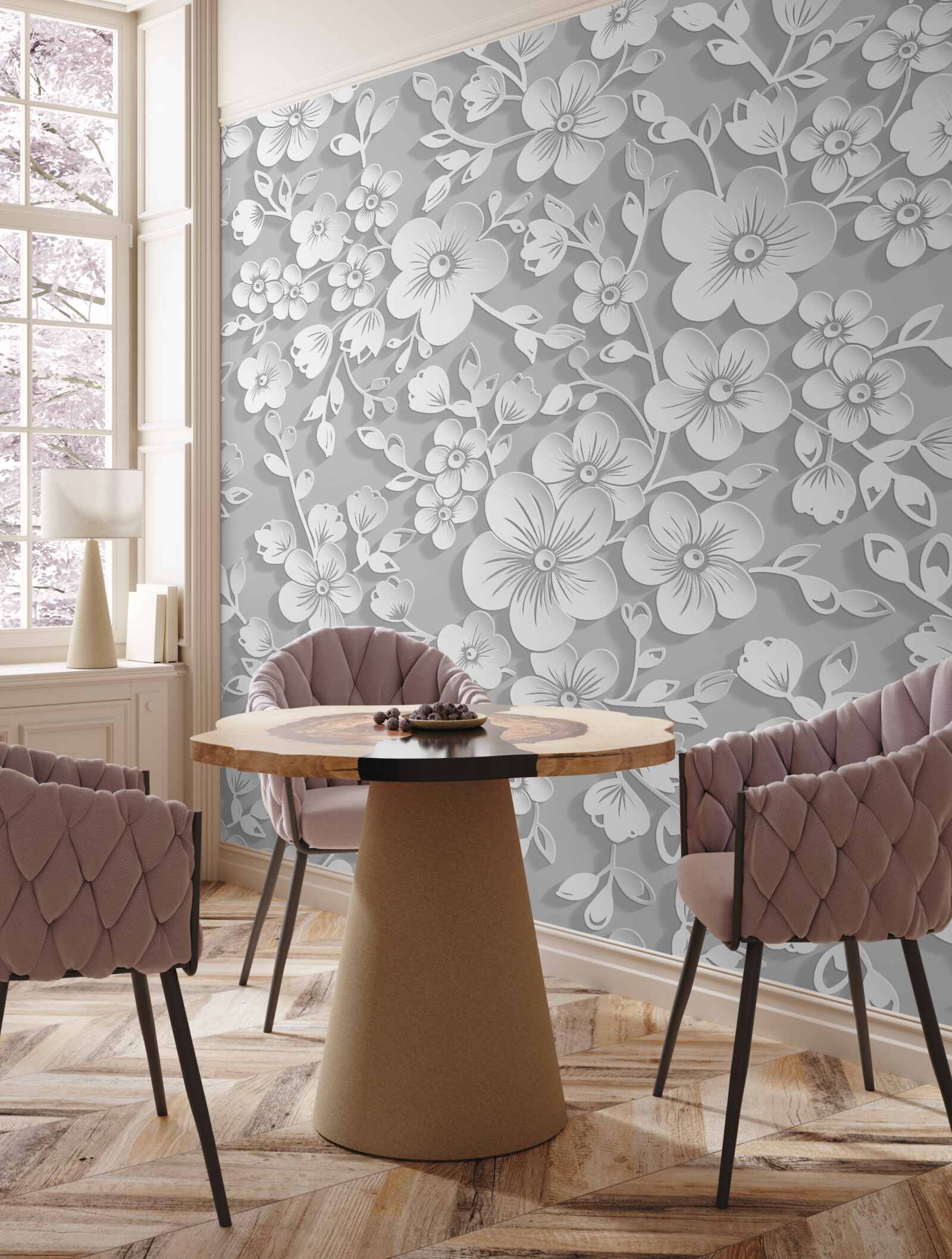 Fototapeta pozadie posiate tenkými bielymi kvetmi