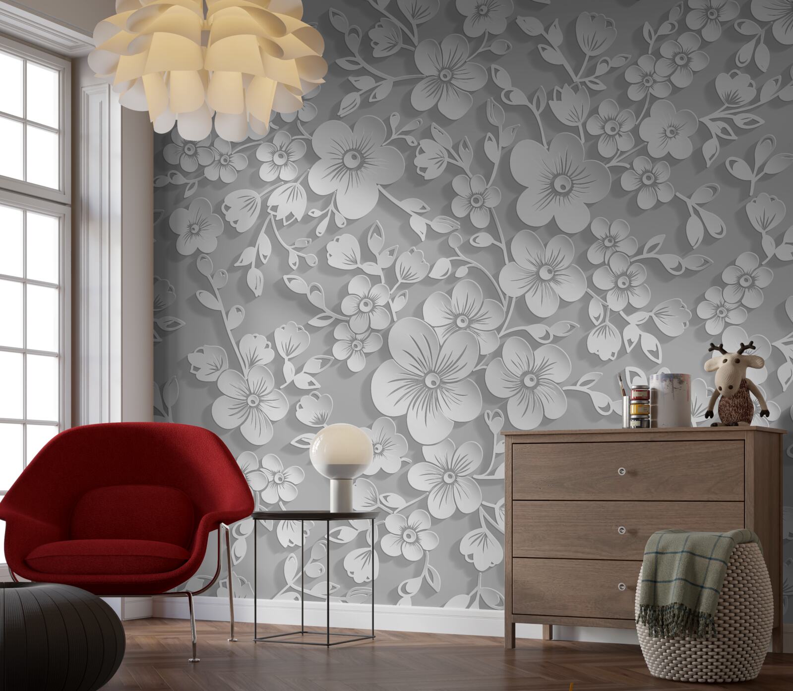 Fototapeta pozadie posiate tenkými bielymi kvetmi