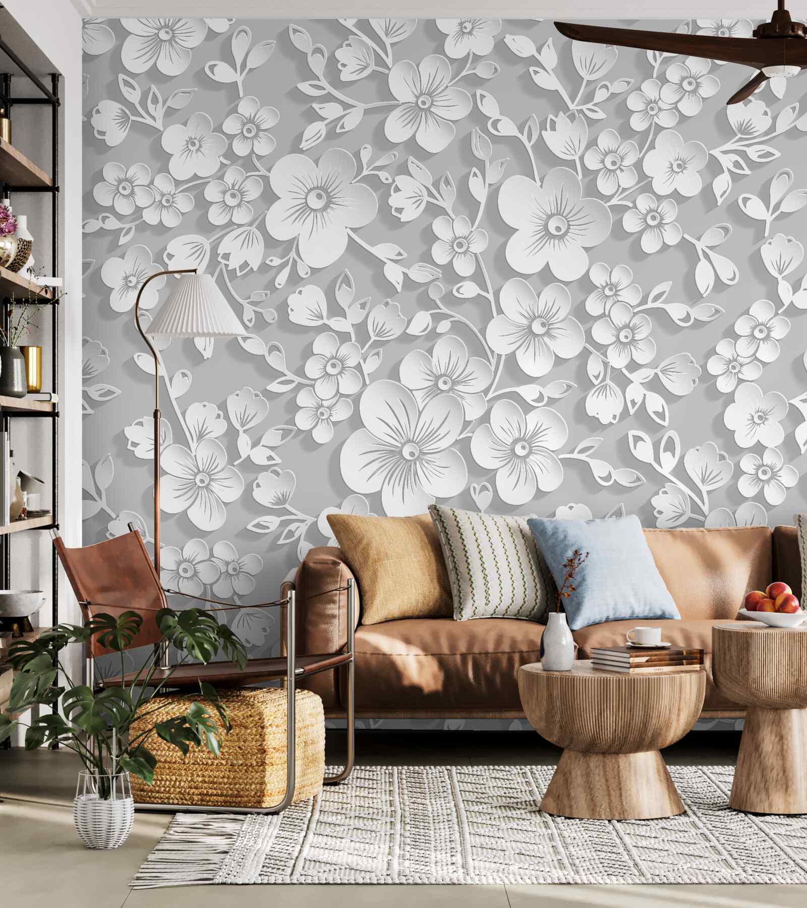 Fototapeta pozadie posiate tenkými bielymi kvetmi