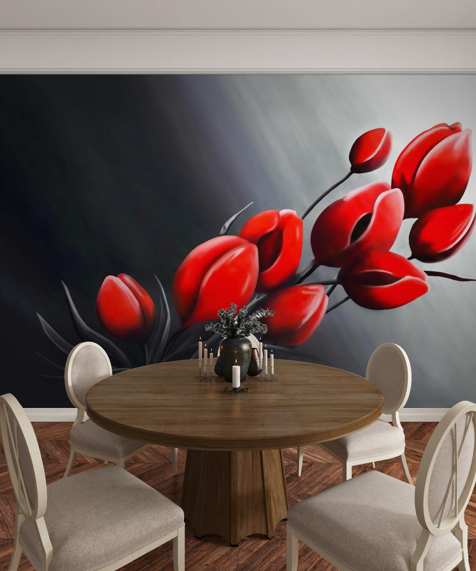 Fototapeta jasne červené tulipány, ktoré sa ešte neotvorili