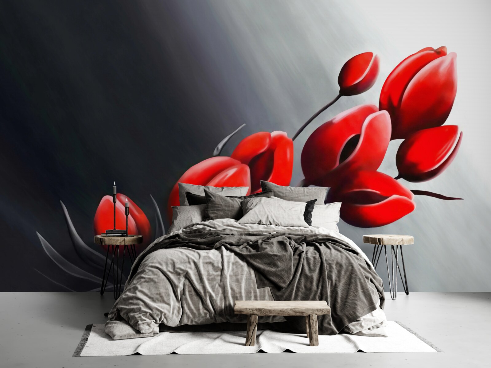 Fototapeta jasne červené tulipány, ktoré sa ešte neotvorili