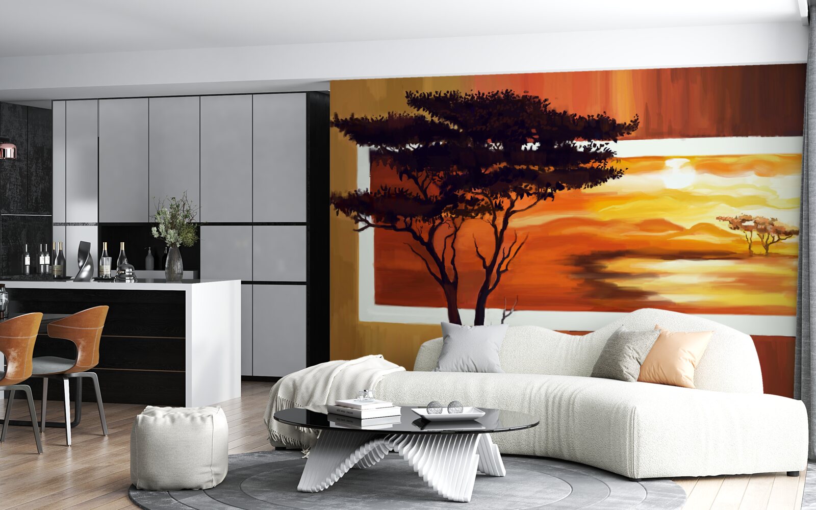 Fototapeta jazero pri západe slnka s bonsajmi