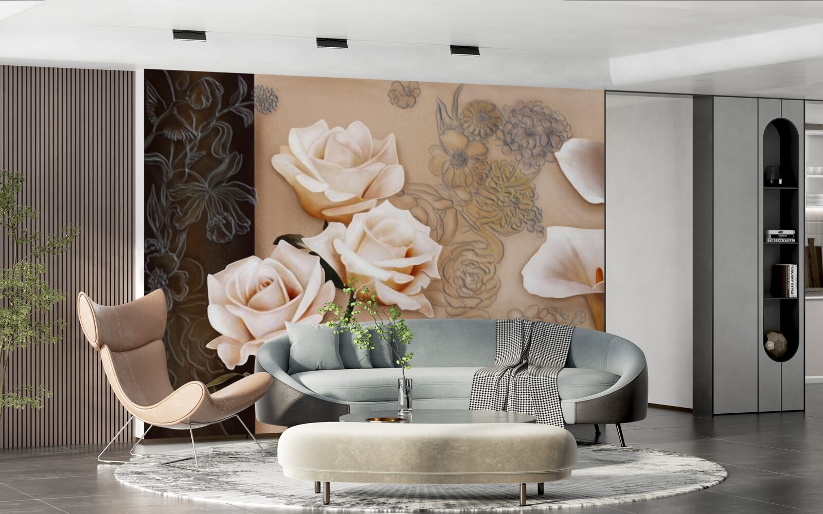 Fototapeta tulipány, kala a ruže v béžovom odtieni