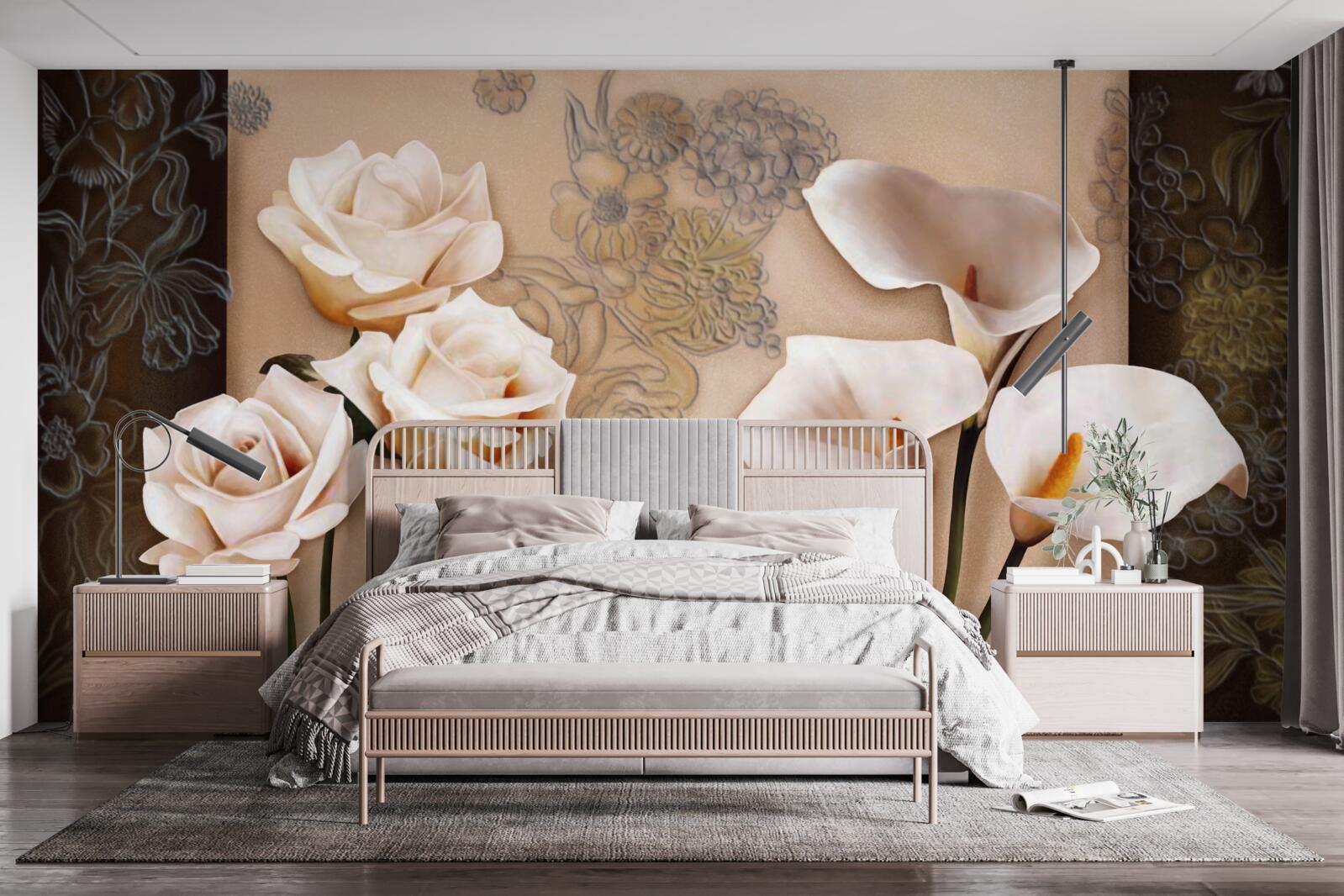 Fototapeta tulipány, kala a ruže v béžovom odtieni