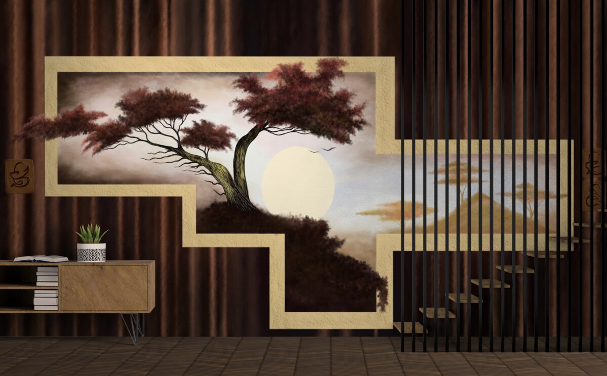 Fototapeta východ slnka nad starým bonsajom