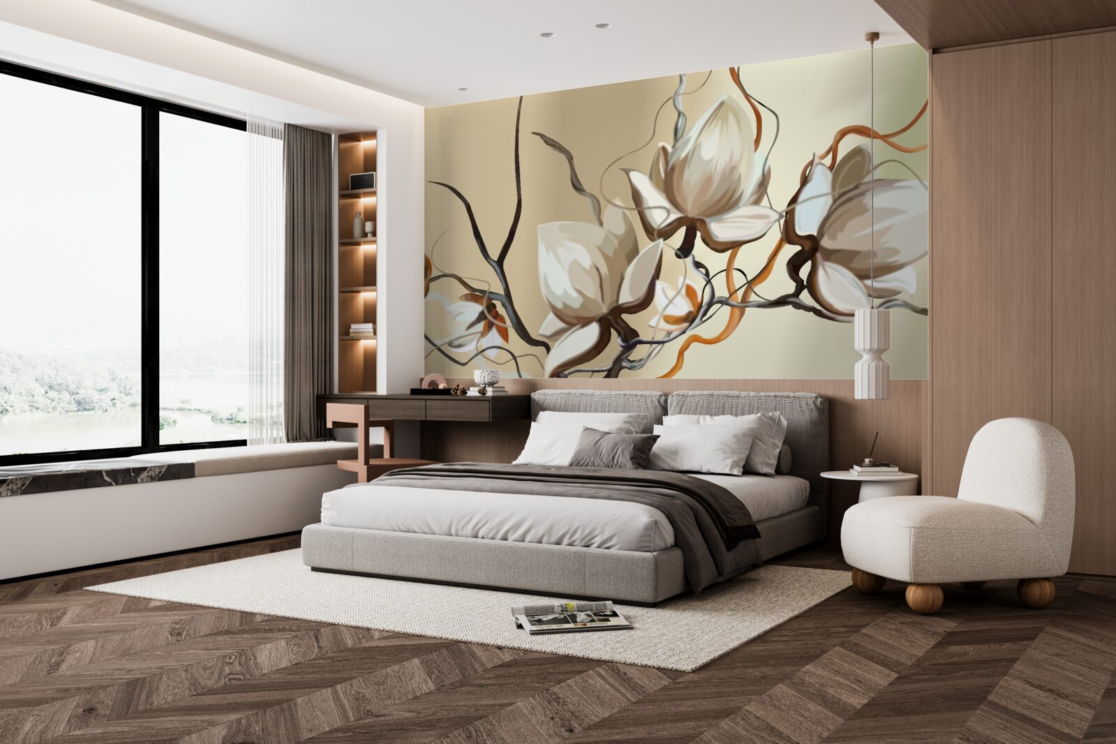 Fototapeta konáre magnólie kvitnúce na bielo