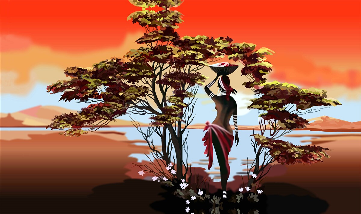 Fototapeta dáma v oáze v Afrike