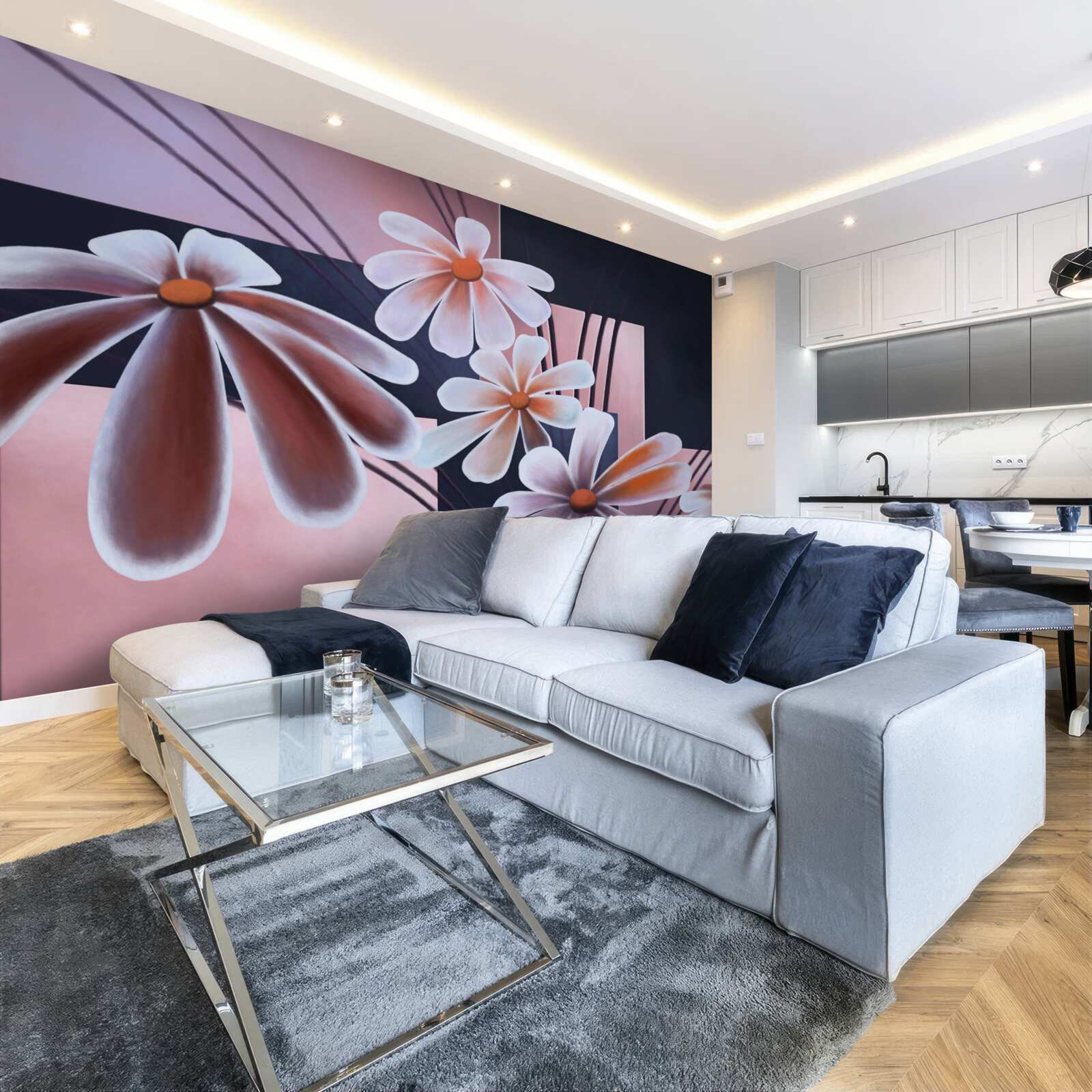 Fototapeta päť bielych margarétok na plátne