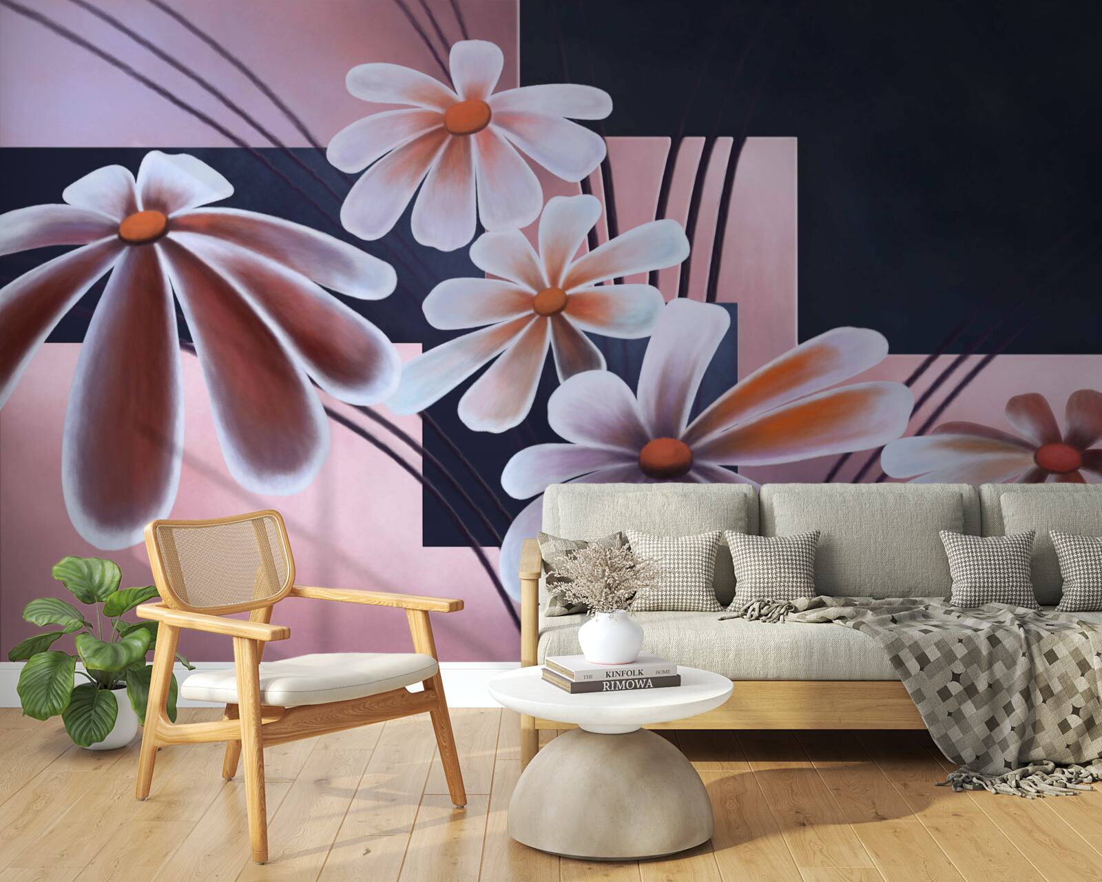 Fototapeta päť bielych margarétok na plátne