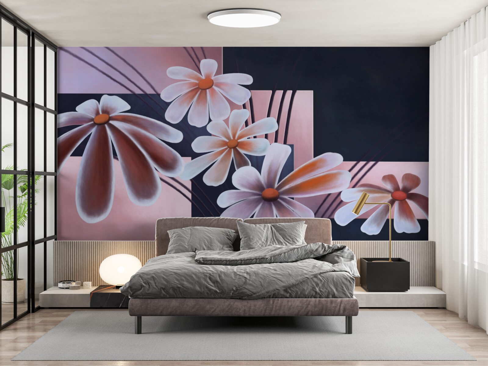 Fototapeta päť bielych margarétok na plátne