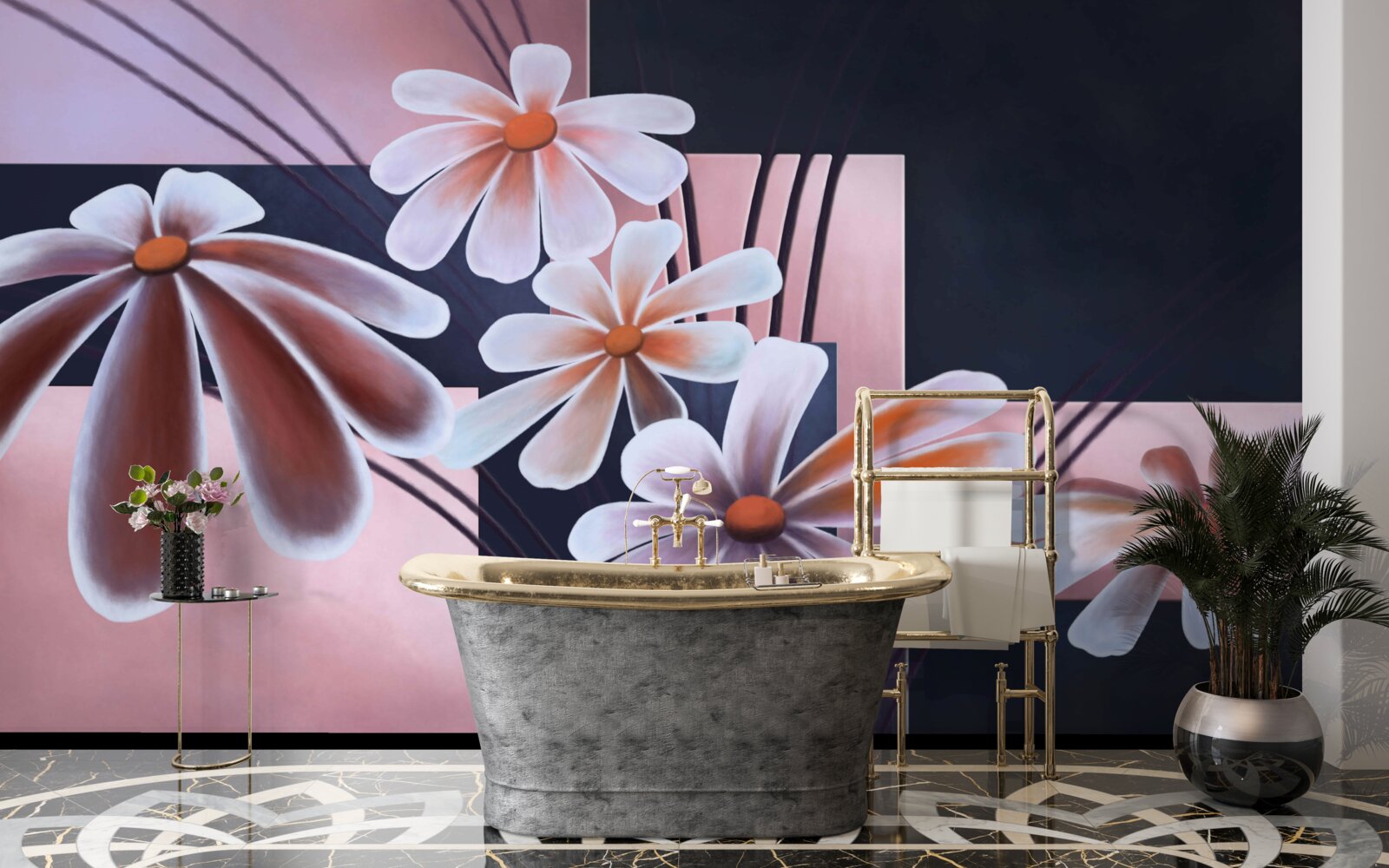 Fototapeta päť bielych margarétok na plátne