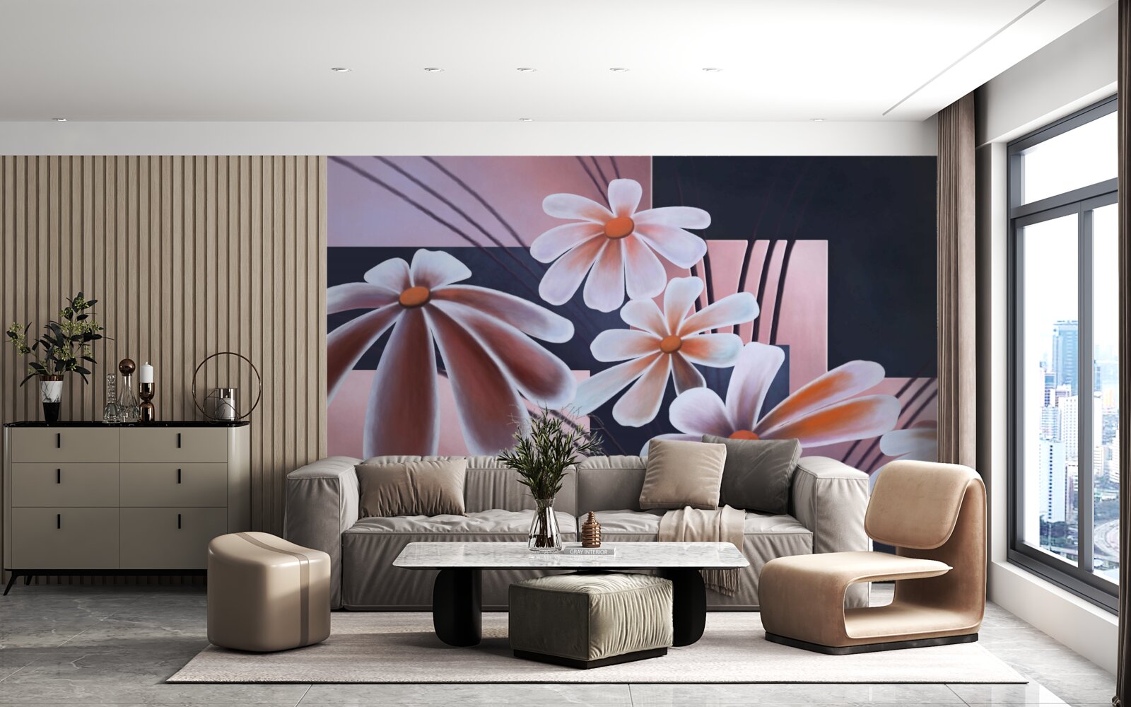 Fototapeta päť bielych margarétok na plátne