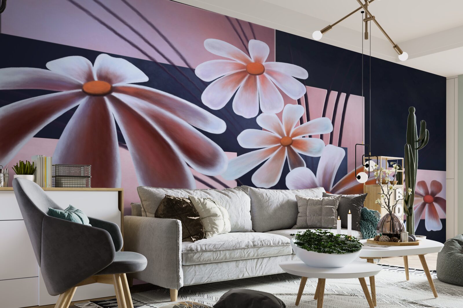 Fototapeta päť bielych margarétok na plátne