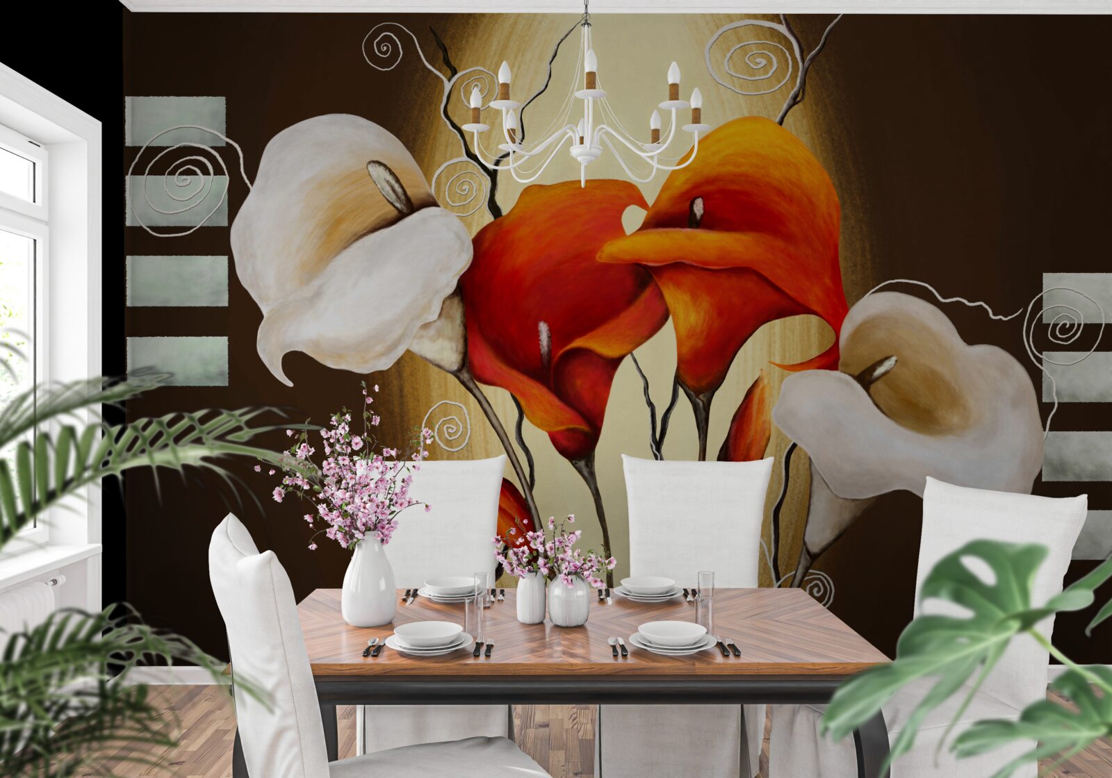 Fototapeta červené a biele callas