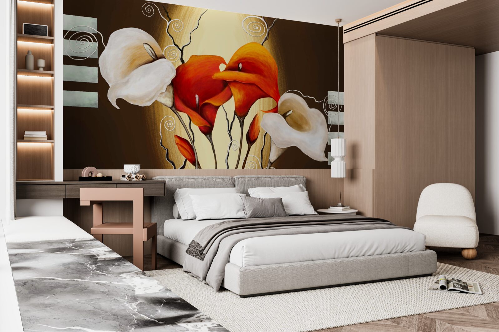 Fototapeta červené a biele callas