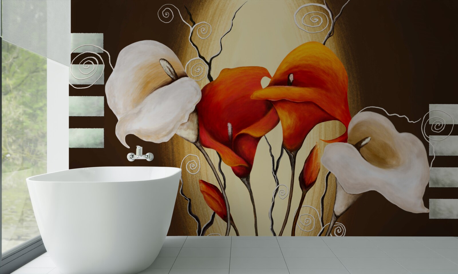 Fototapeta červené a biele callas