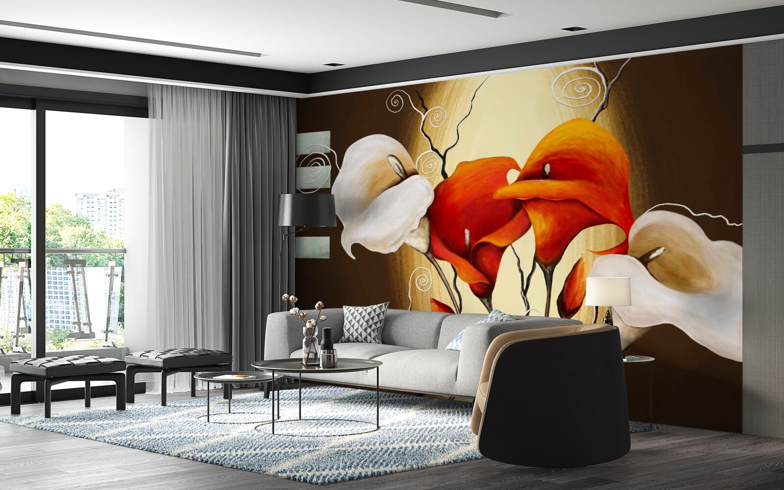 Fototapeta červené a biele callas