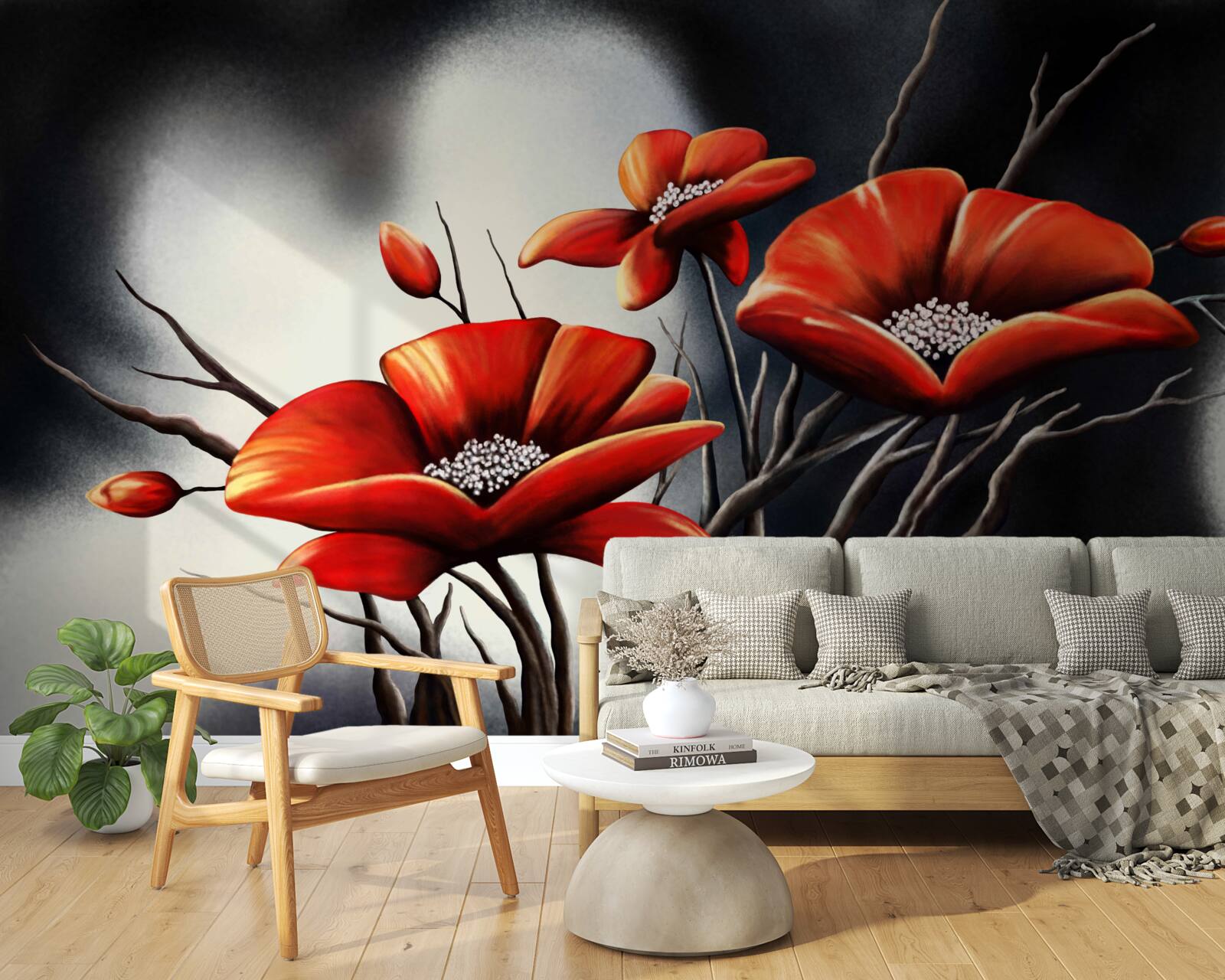 Fototapeta čierne pozadie je zdobené červenými makmi