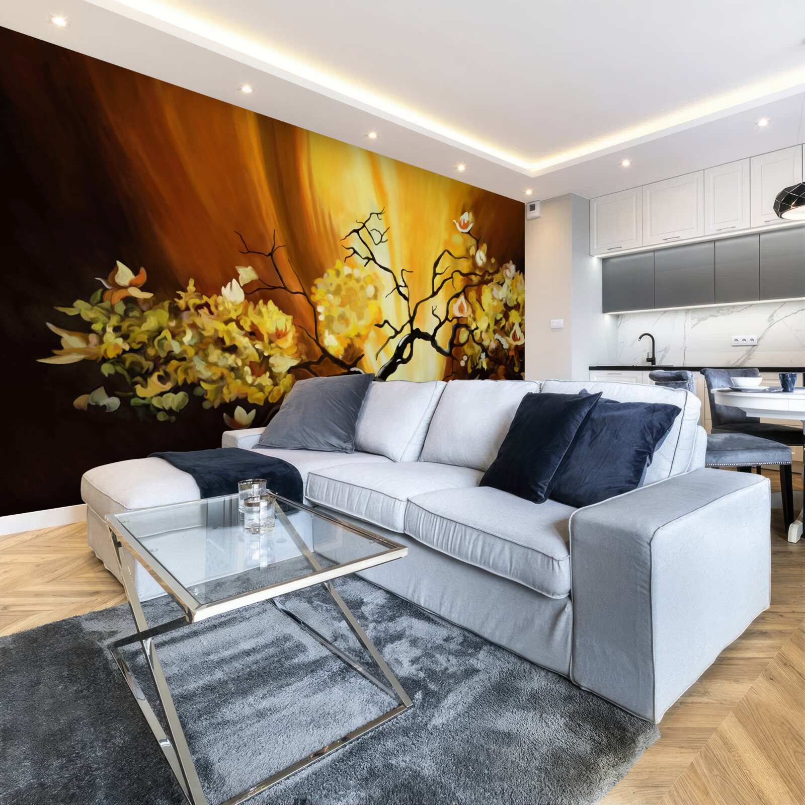 Fototapeta strom kvitnúci na okraji západu slnka