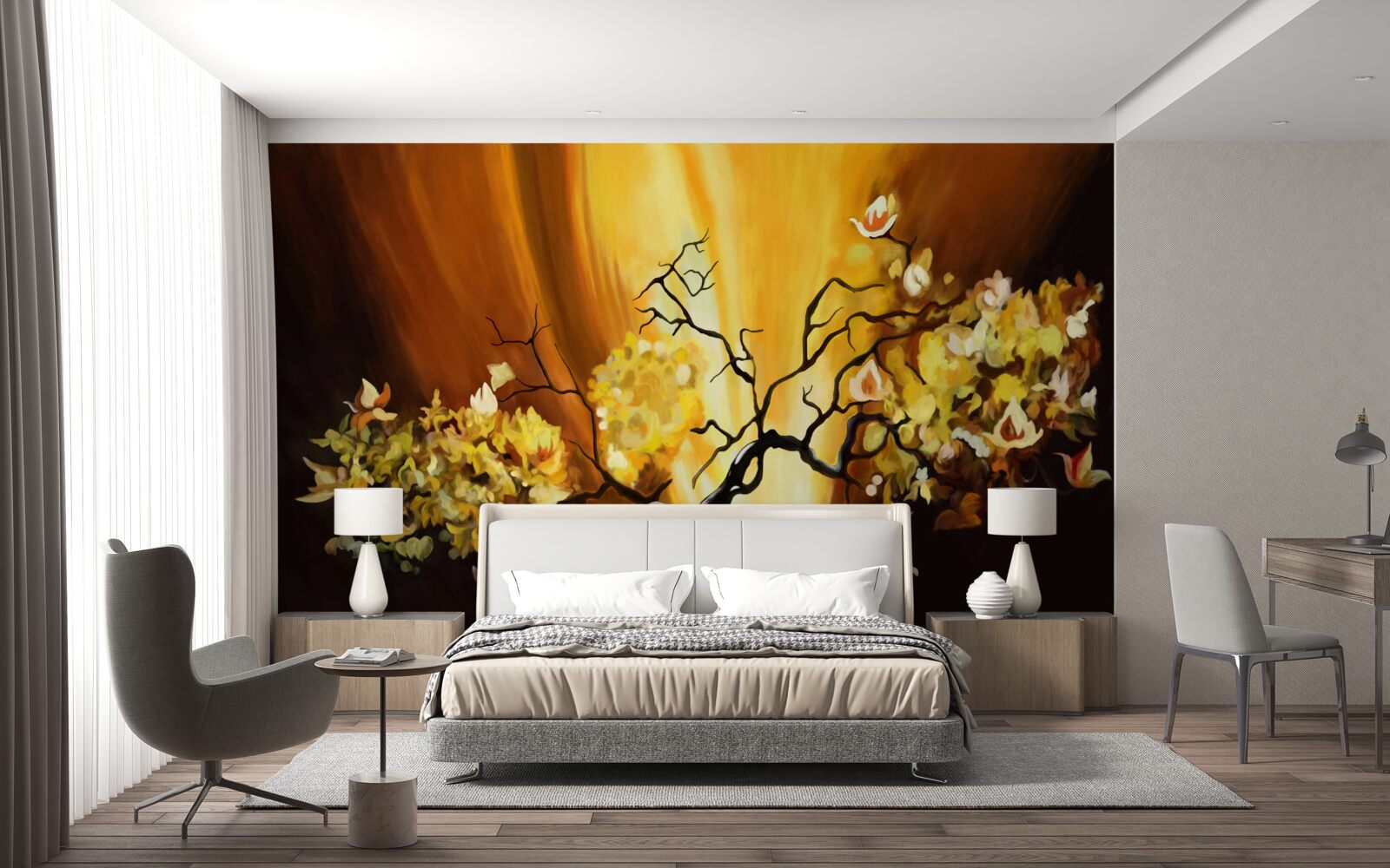 Fototapeta strom kvitnúci na okraji západu slnka