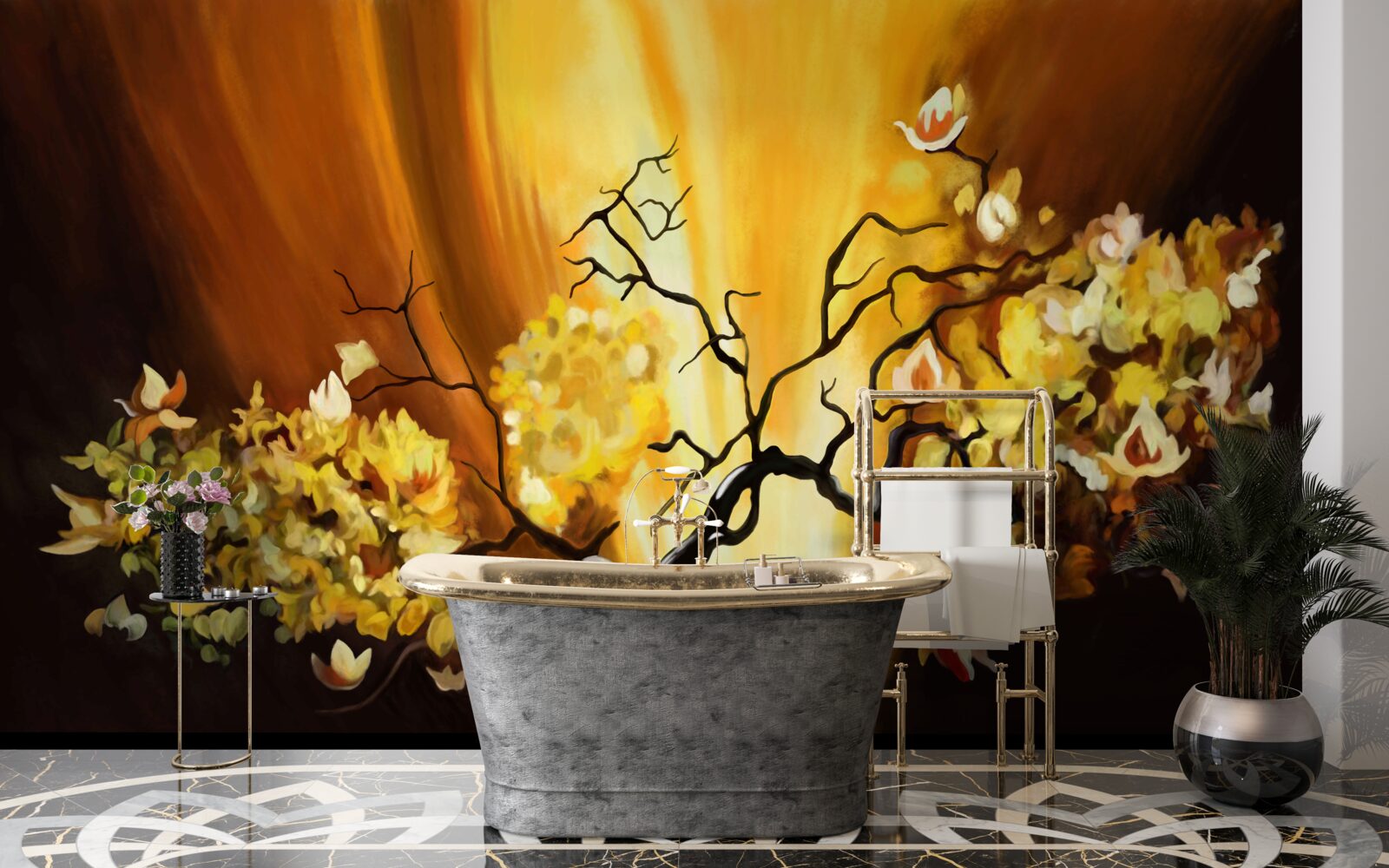 Fototapeta strom kvitnúci na okraji západu slnka