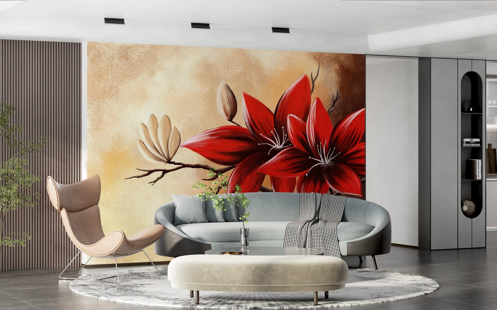 Fototapeta červené púčiky sú umiestnené na hnedom pozadí