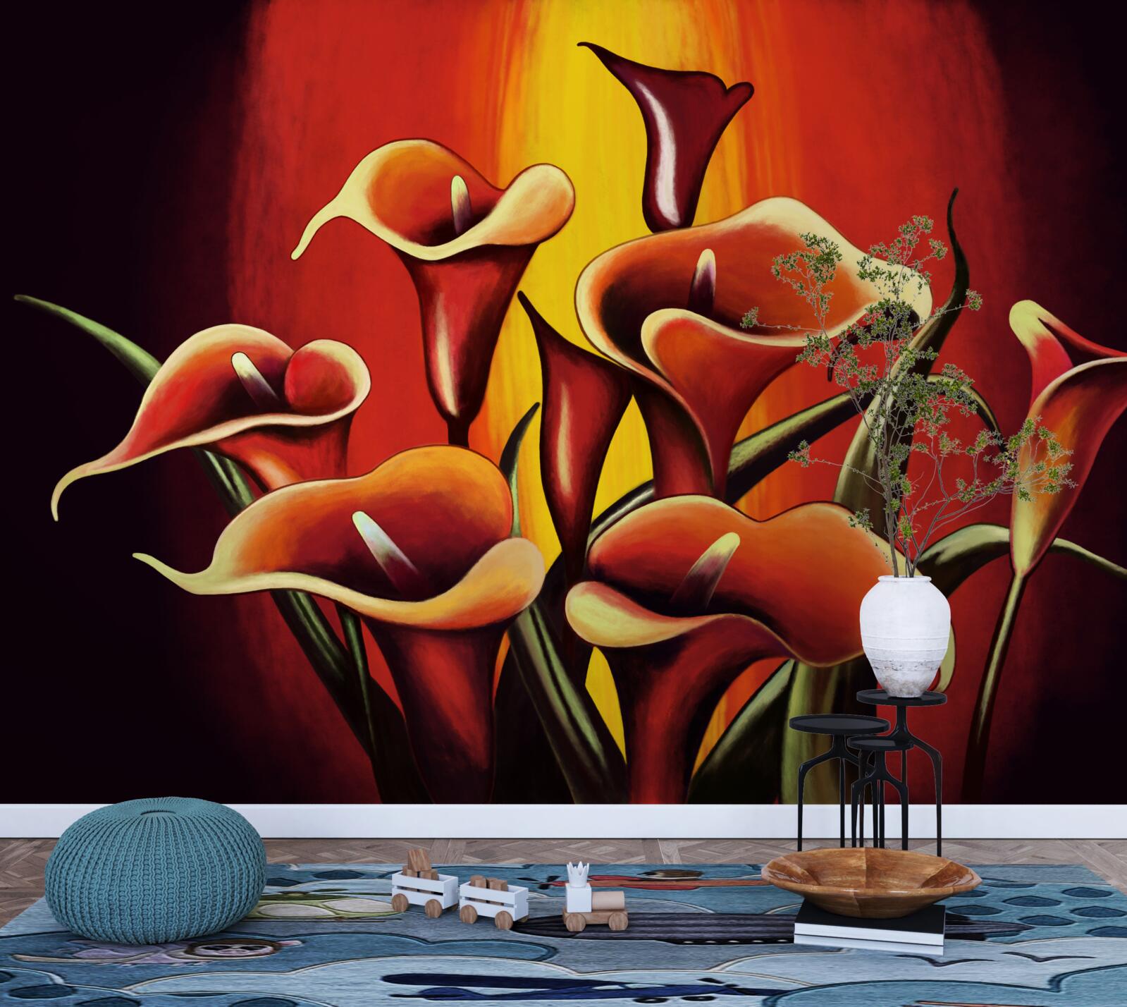 Fototapeta kaly kvitnúce v ohnivých odtieňoch