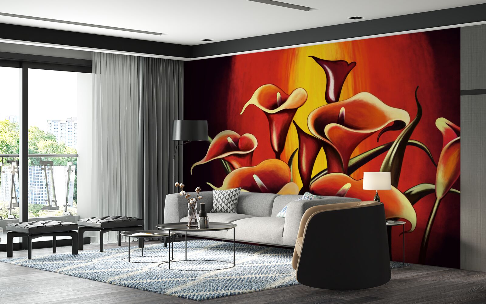 Fototapeta kaly kvitnúce v ohnivých odtieňoch