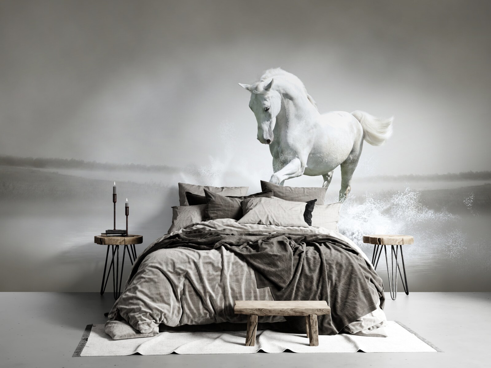 Fototapeta hlasný rev snehobieleho koňa bubnujúceho nohami proti vlhkosti