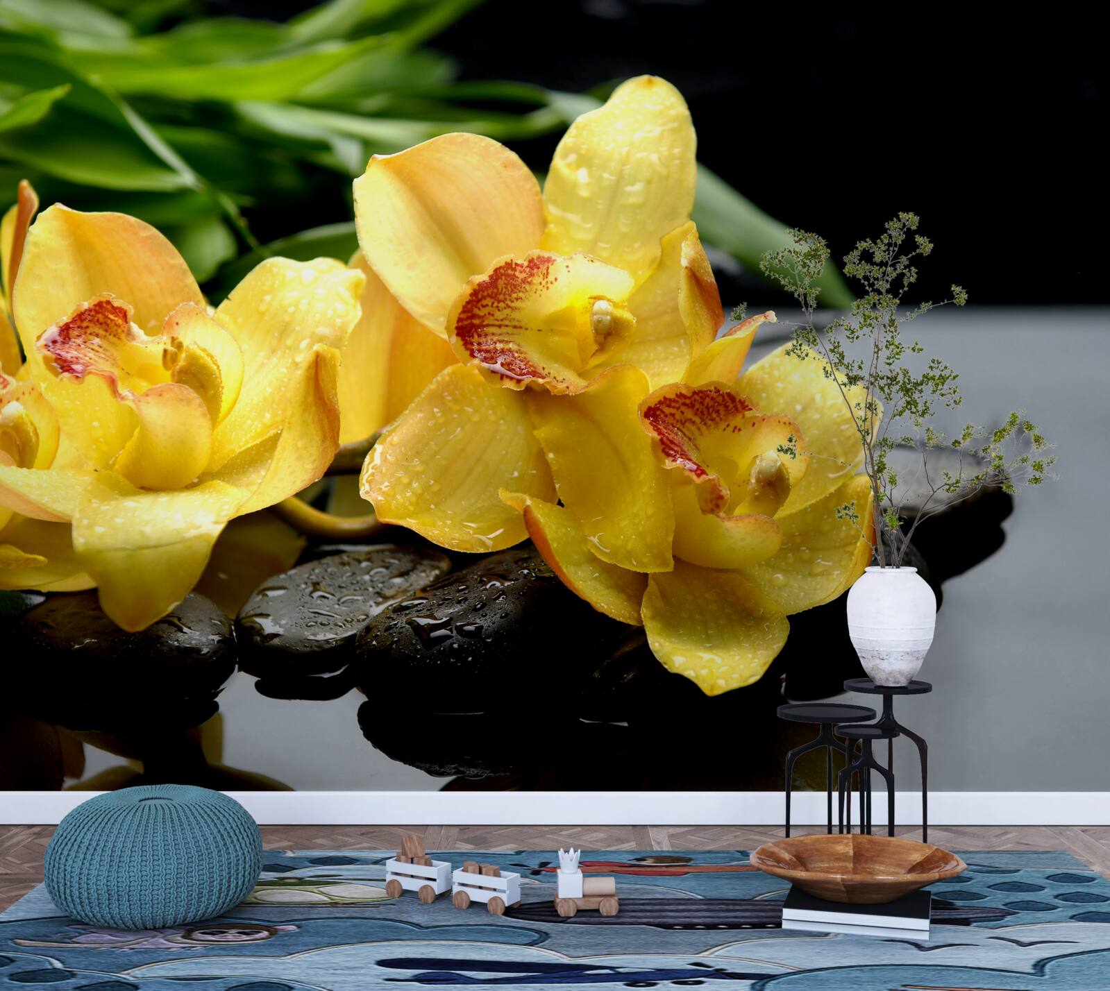 Fototapeta kytica jemných žltých orchideí