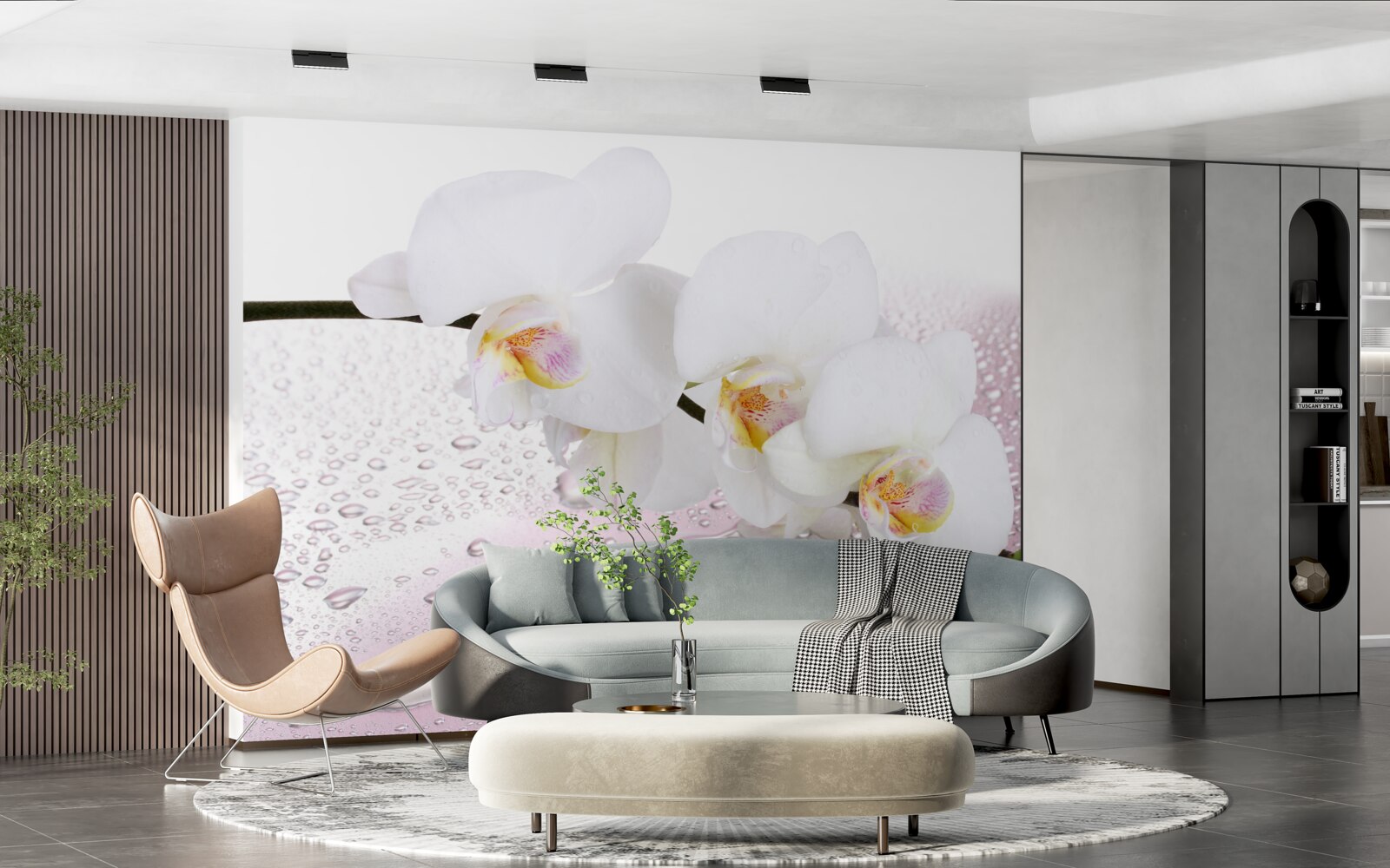 Fototapeta vlhká biela vetvička orchidey zdobená kvapkami vody