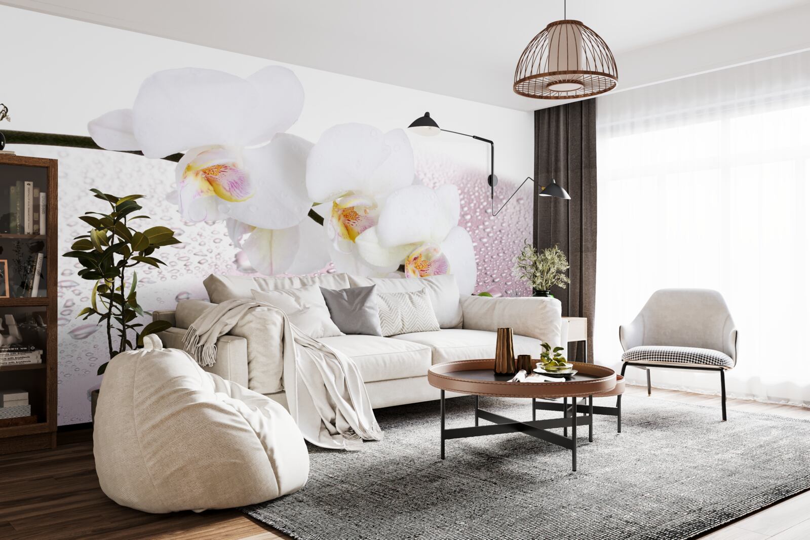 Fototapeta vlhká biela vetvička orchidey zdobená kvapkami vody