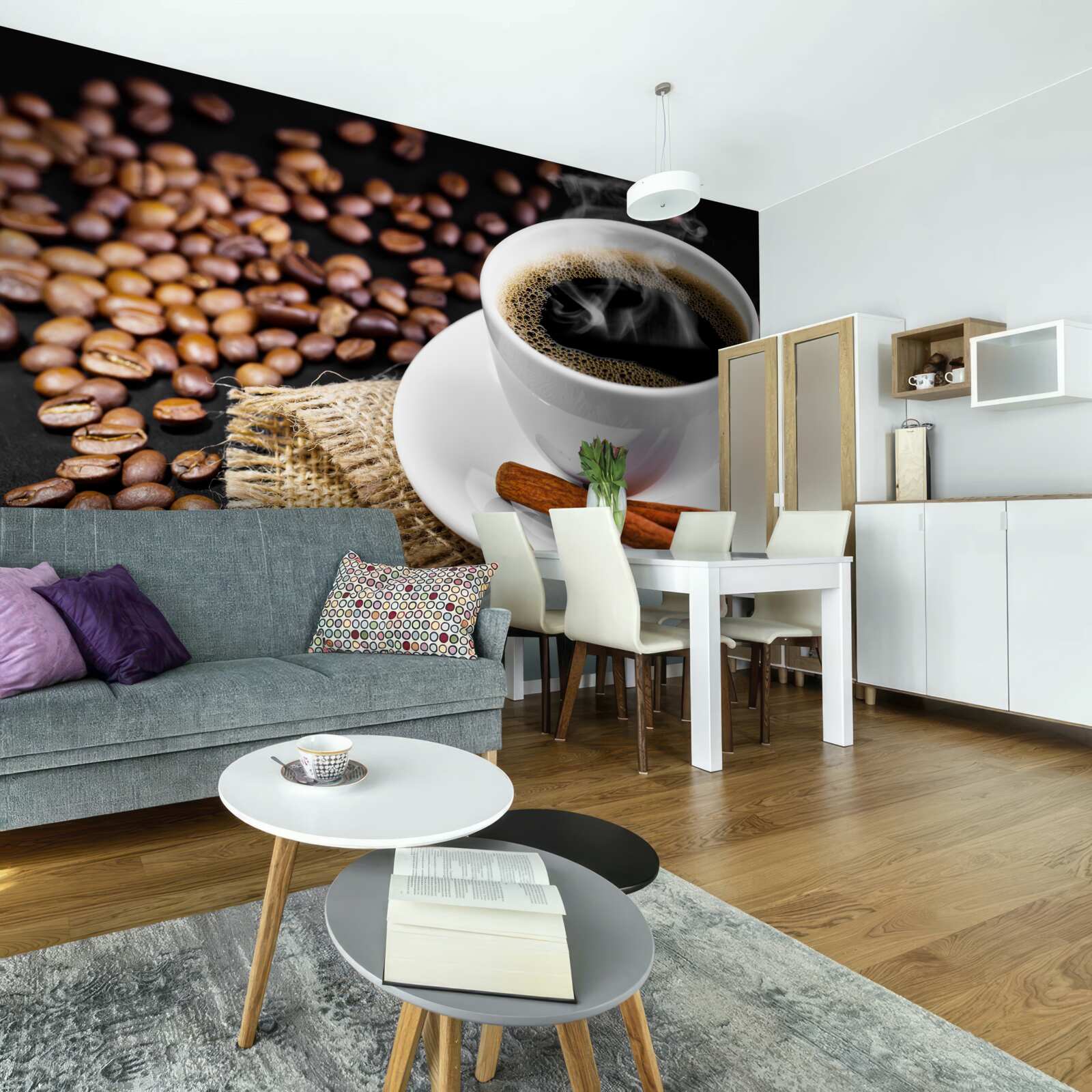 Fototapeta šálka kávy s vetvičkami škorice