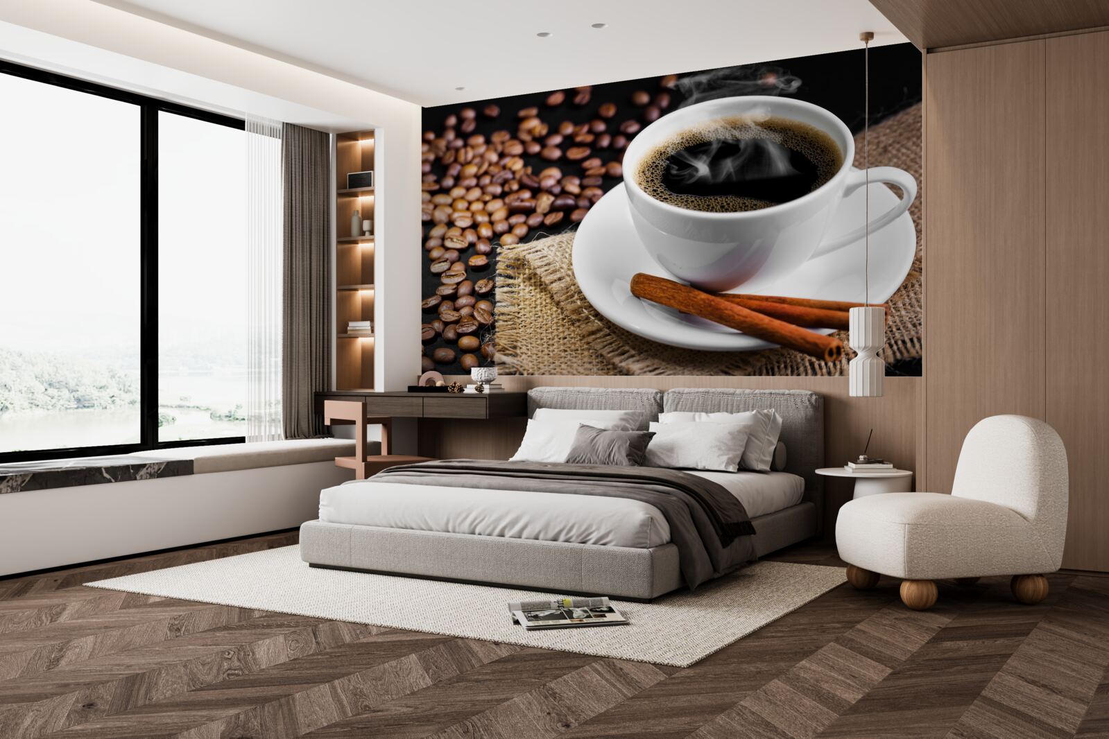 Fototapeta šálka kávy s vetvičkami škorice