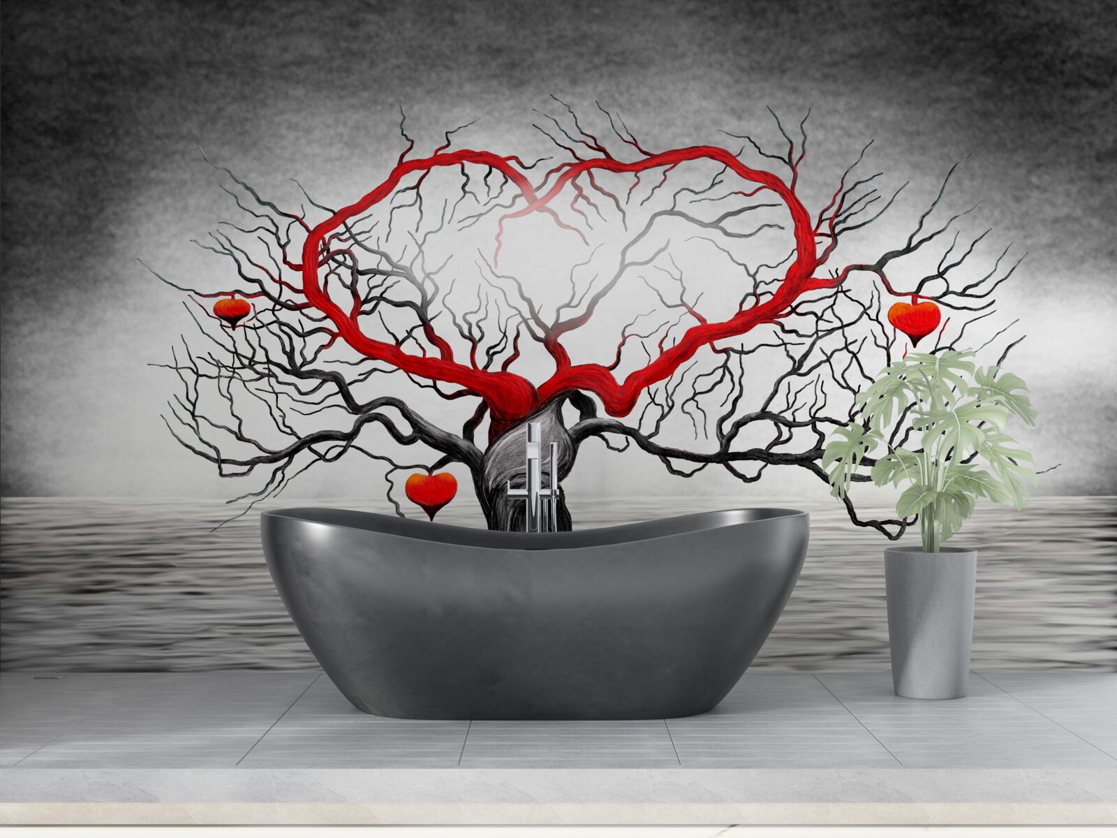 Fototapeta veľké červené srdce a eben