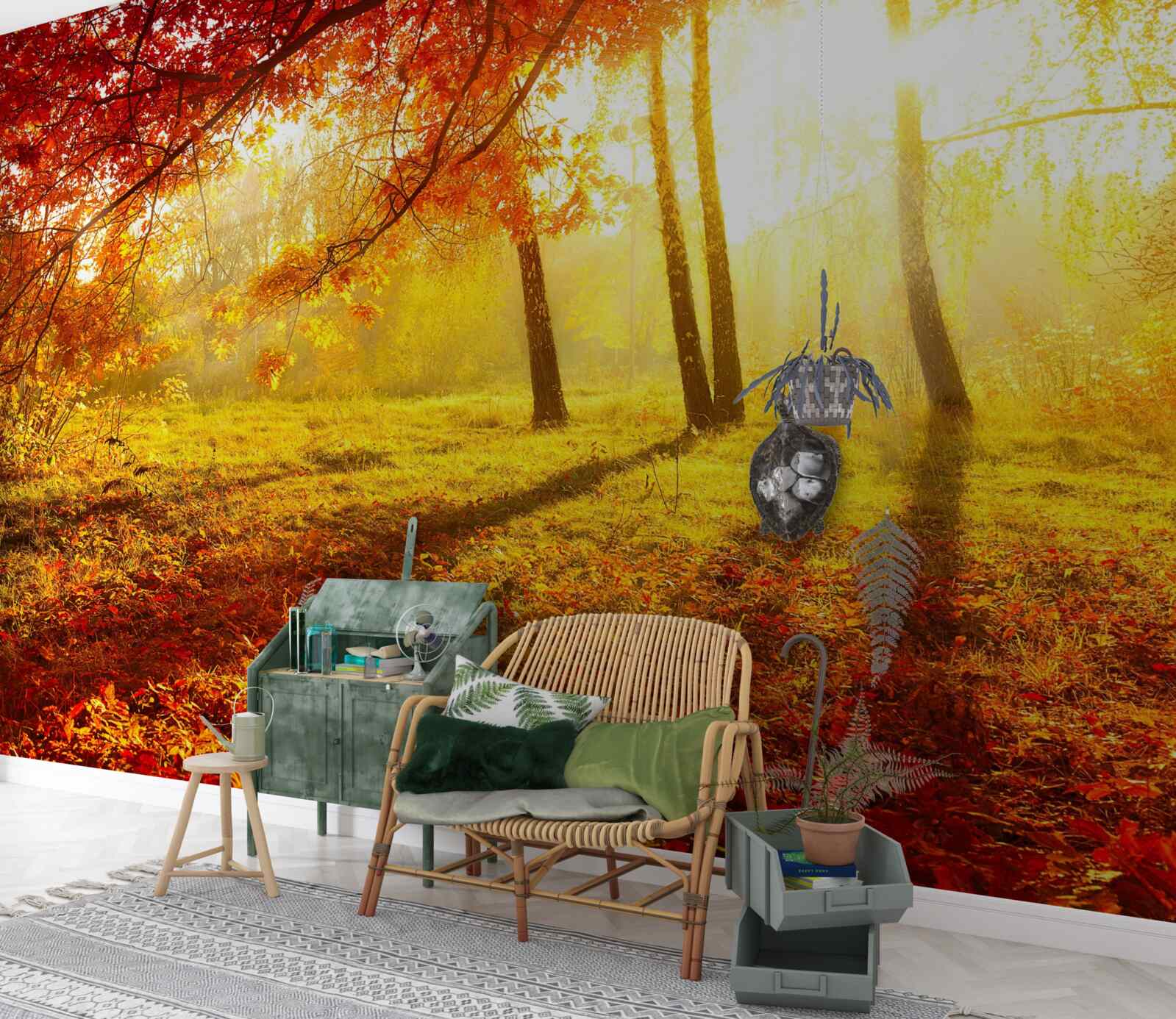 Fototapeta studené lúče slnka prerážajú jesennú hmlu