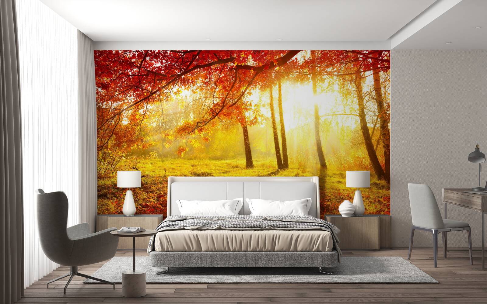 Fototapeta studené lúče slnka prerážajú jesennú hmlu