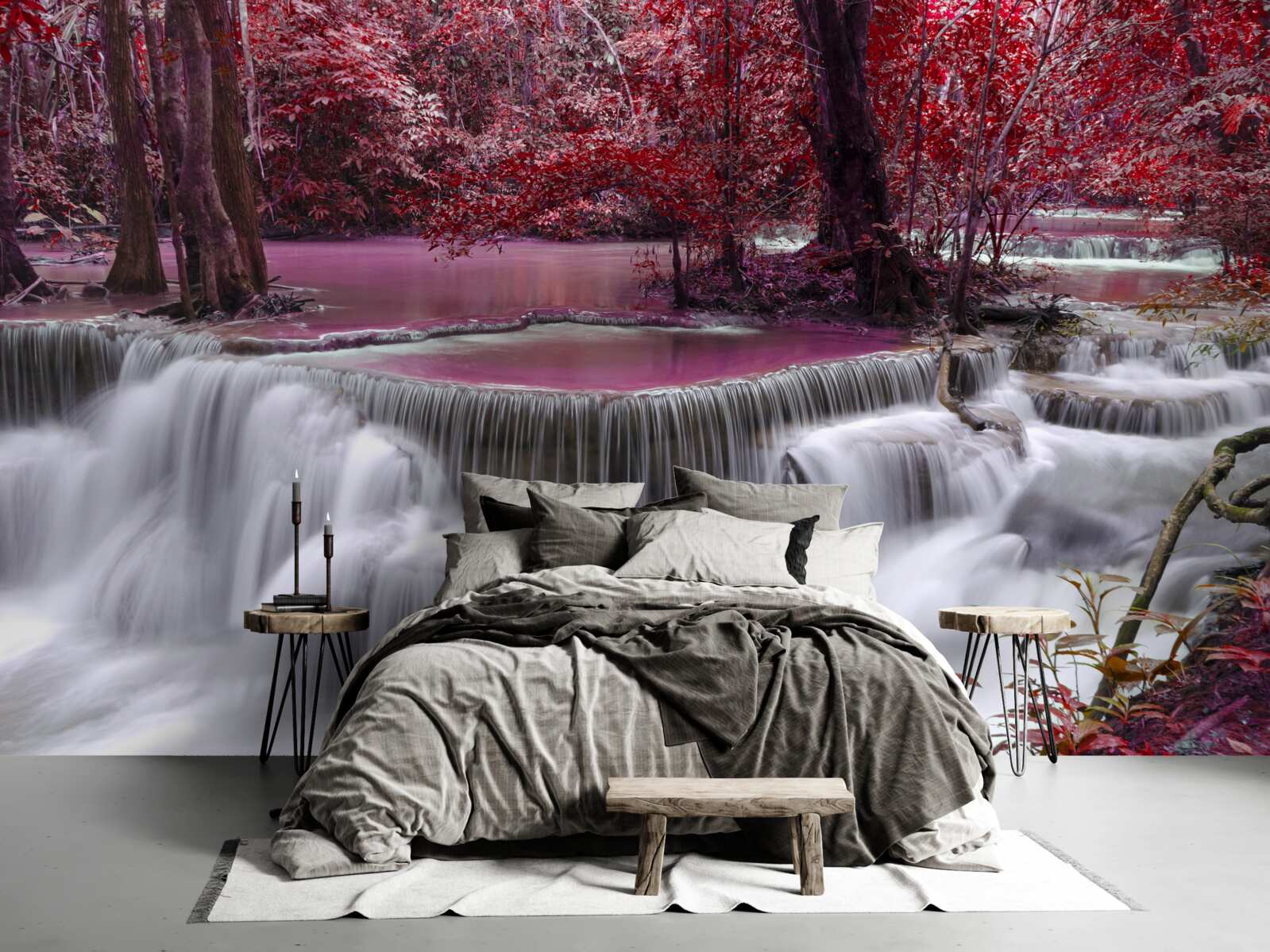 Fototapeta jesenný vodopád v lese v červených farbách