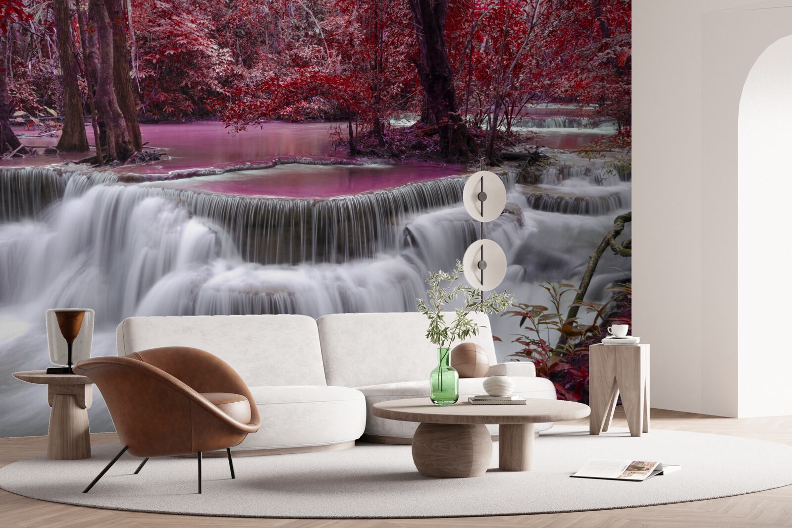 Fototapeta jesenný vodopád v lese v červených farbách