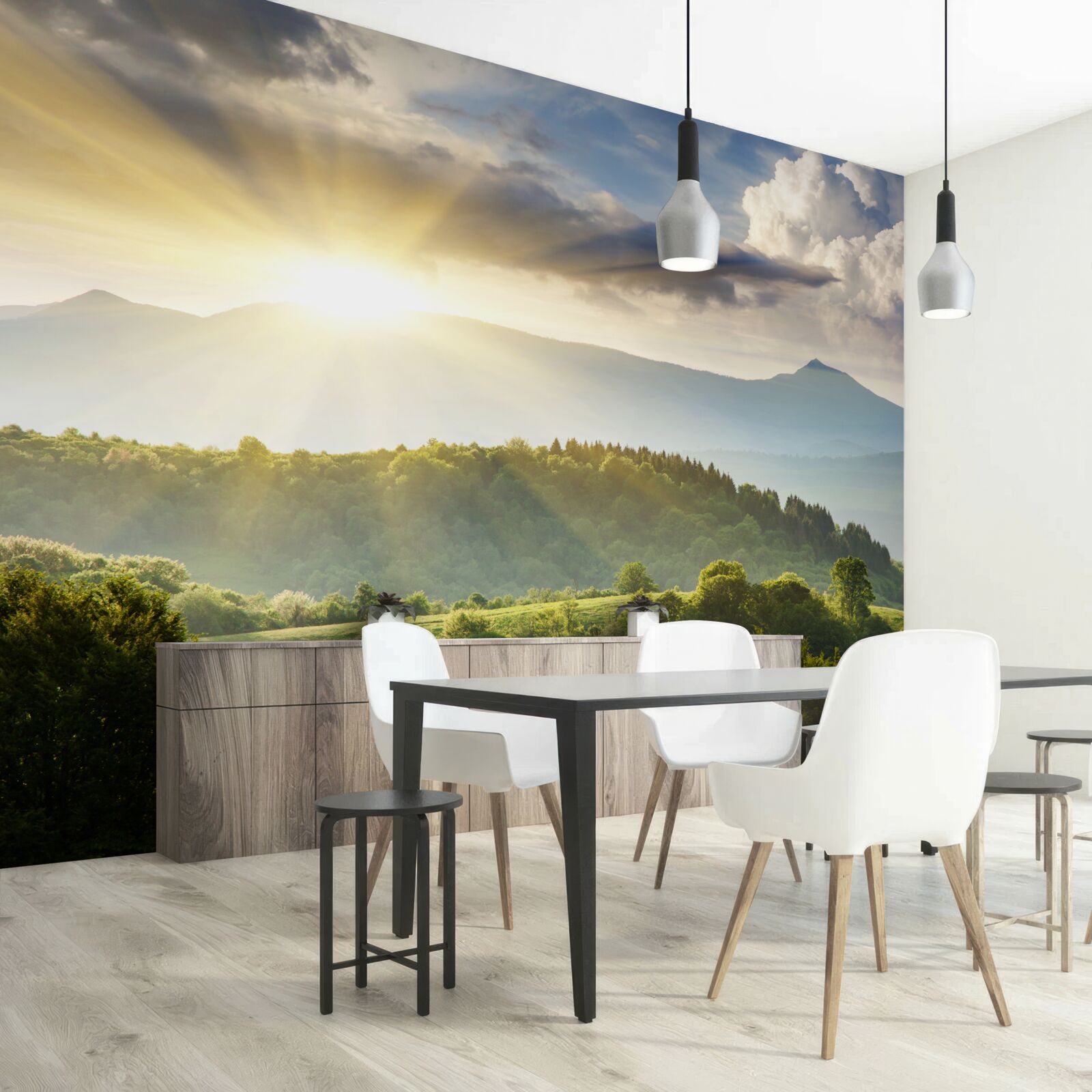 Fototapeta ranné slnečné lúče nad vrcholkami hôr