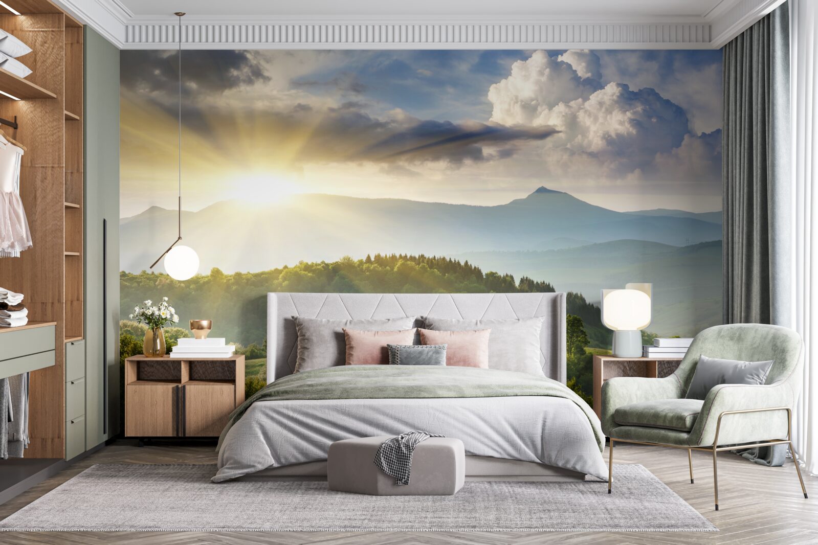 Fototapeta ranné slnečné lúče nad vrcholkami hôr