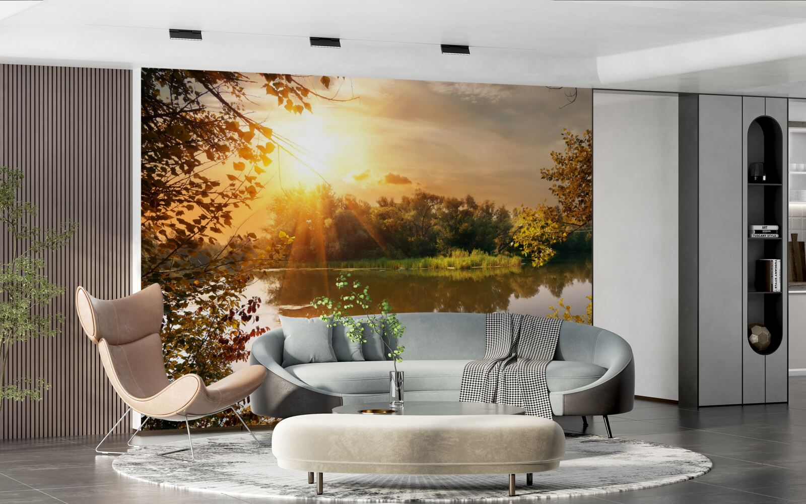 Fototapeta slnečné lúče na jazere, kde pláva labuť