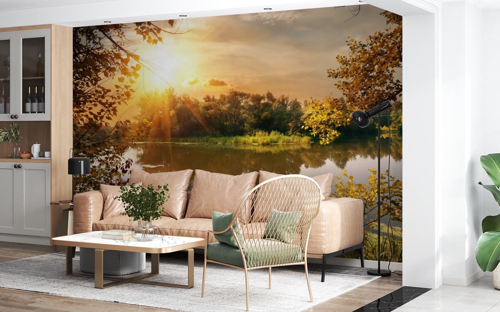 Fototapeta slnečné lúče na jazere, kde pláva labuť